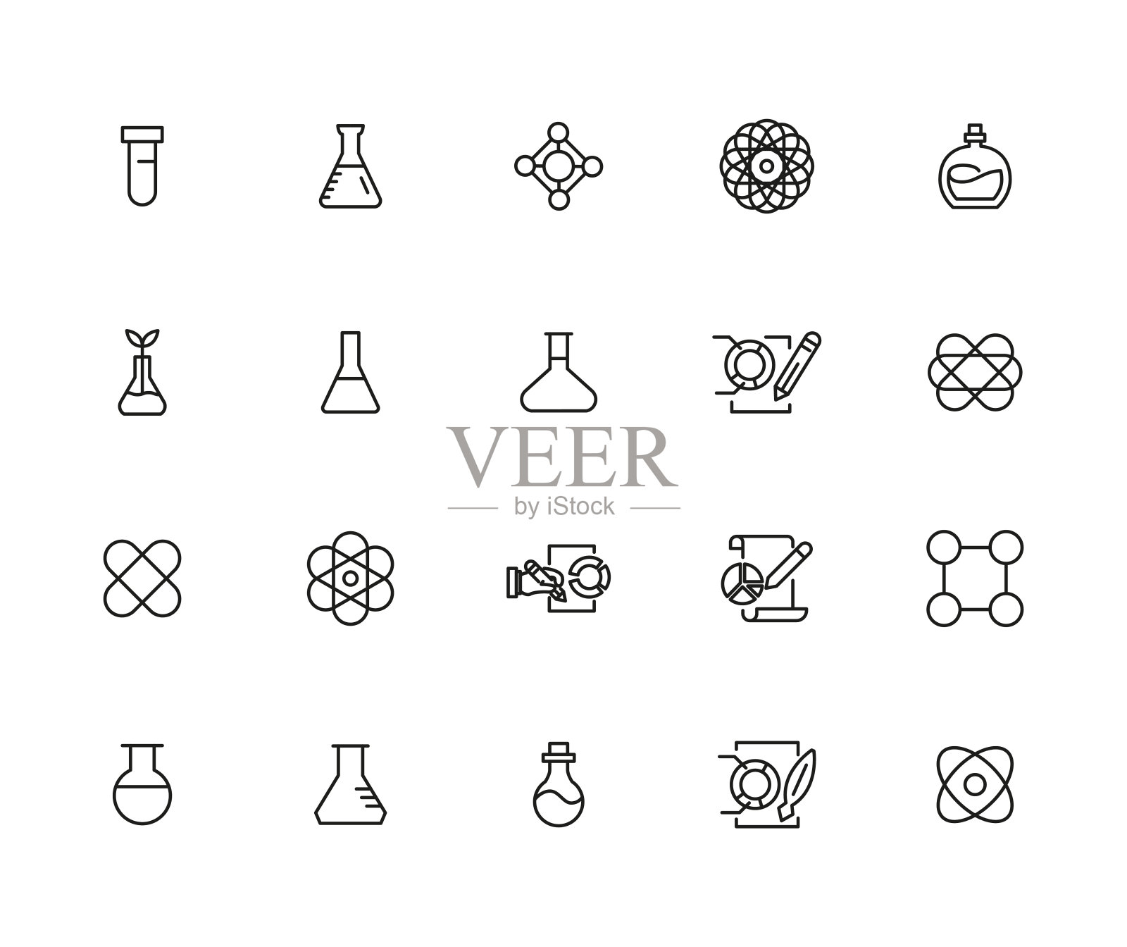 向量线图标化学集合。图标素材
