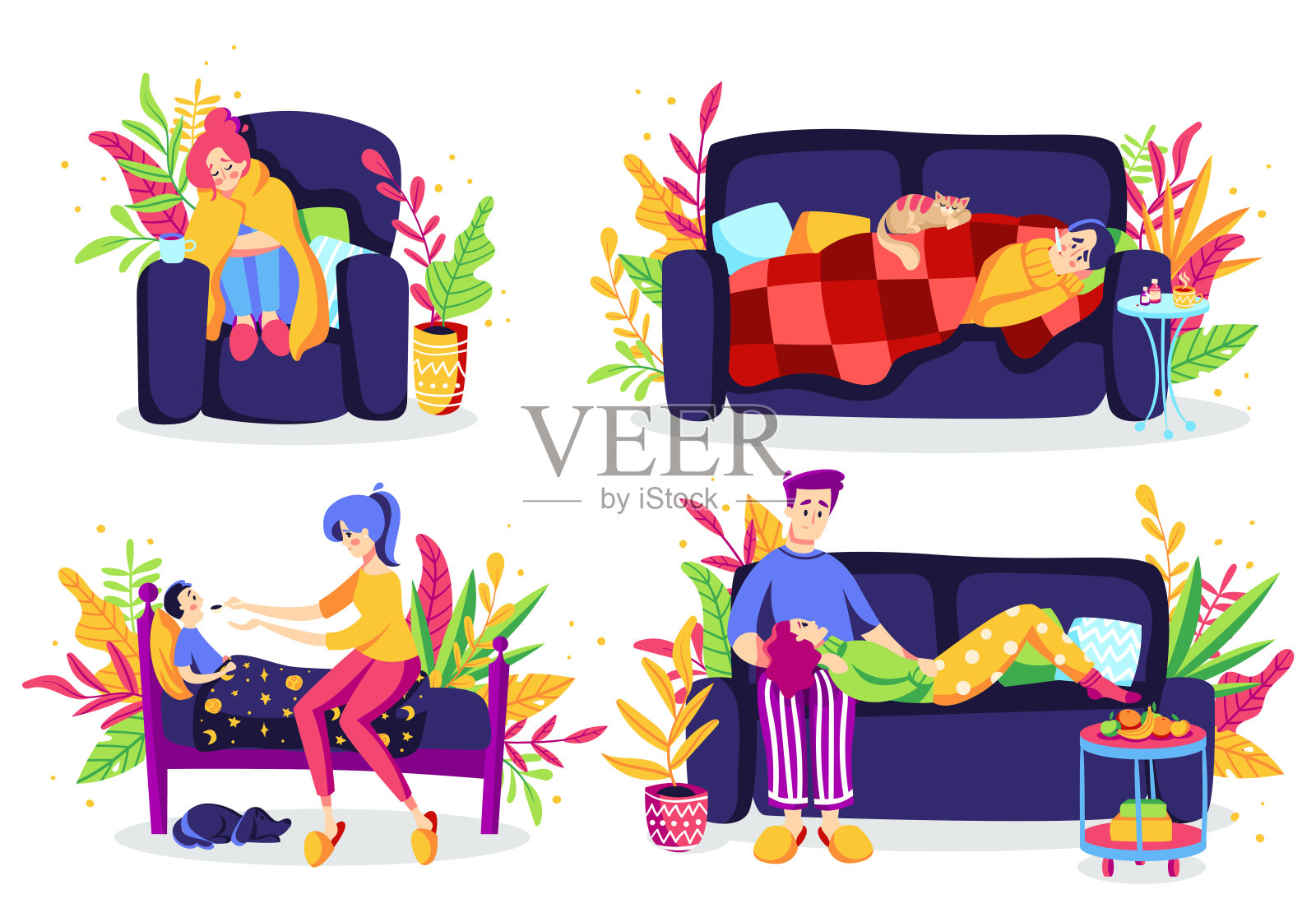 家里的病人插画图片素材