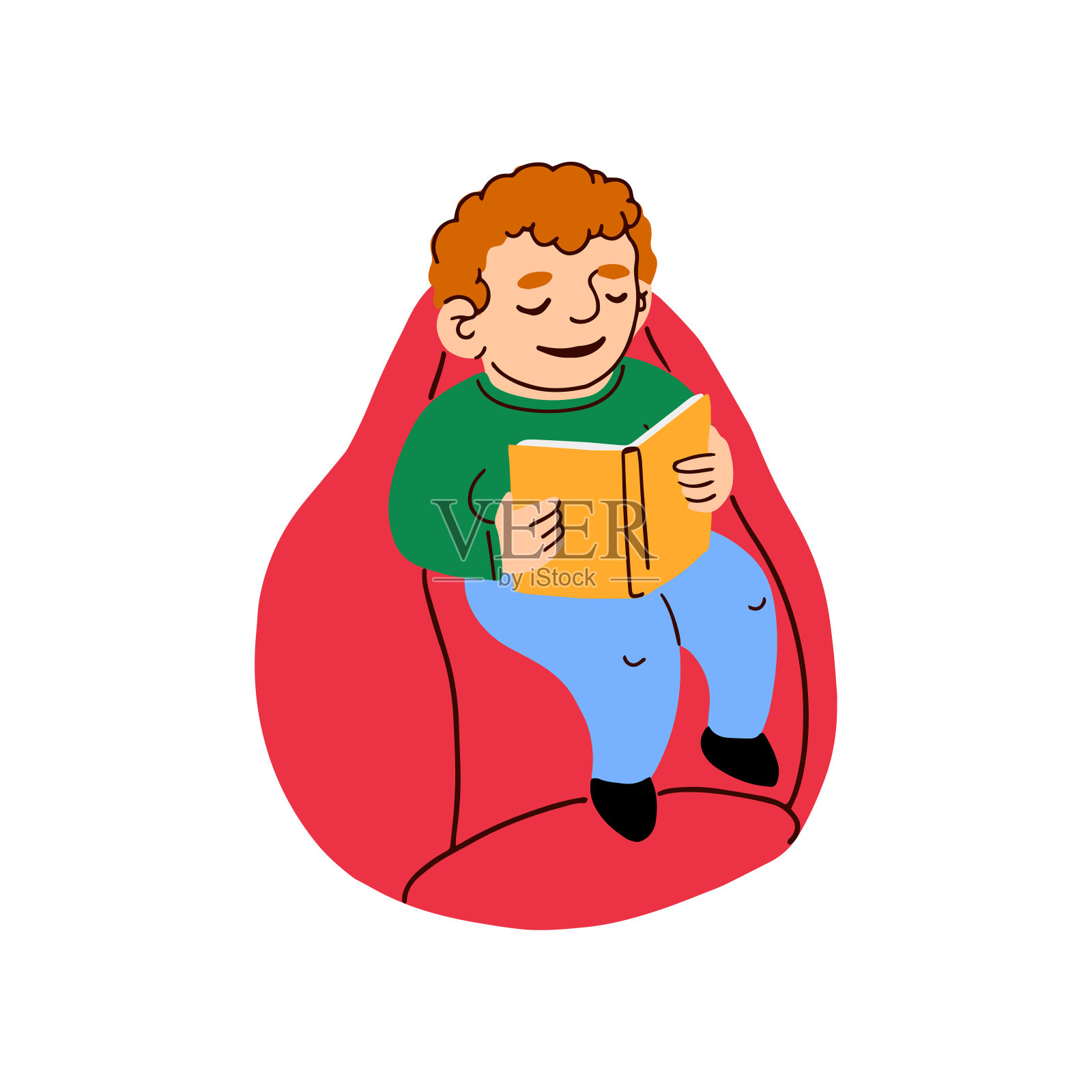 可爱的小男孩坐在包椅上看书设计元素图片