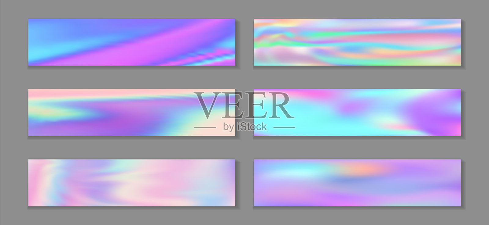 霓虹全息魔法旗帜水平流体梯度公主背景矢量集。仙女全息插画图片素材