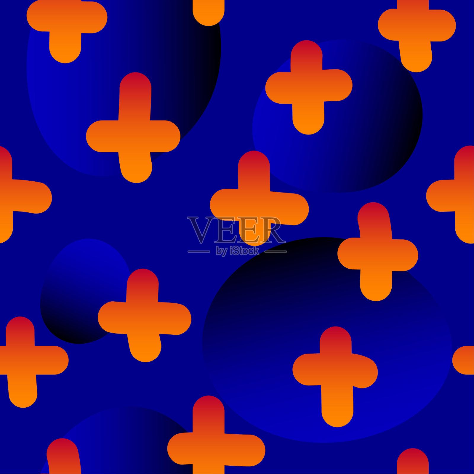 抽象的蓝色和橙色无缝图案背景。插画图片素材