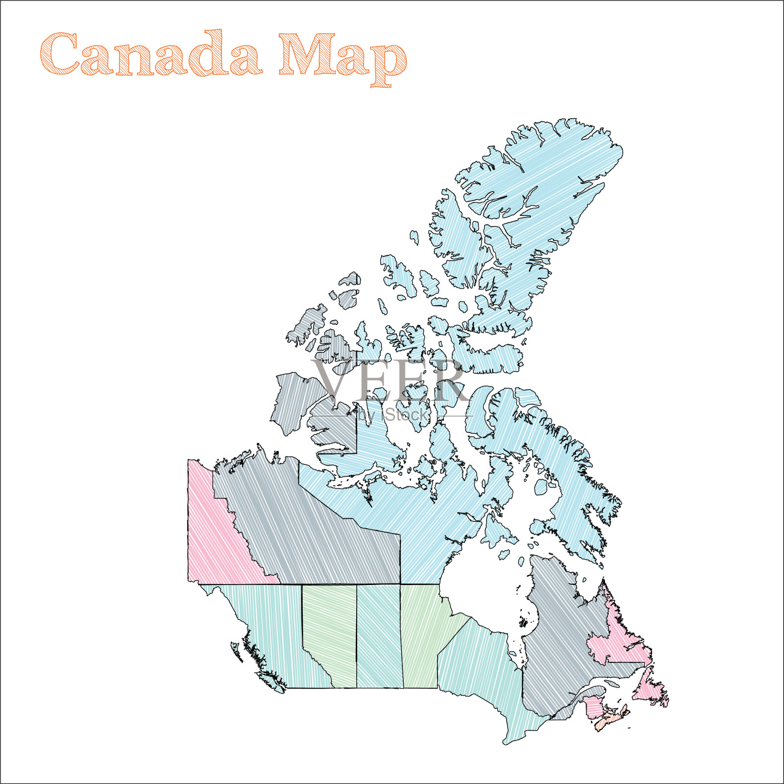 加拿大手绘地图。插画图片素材