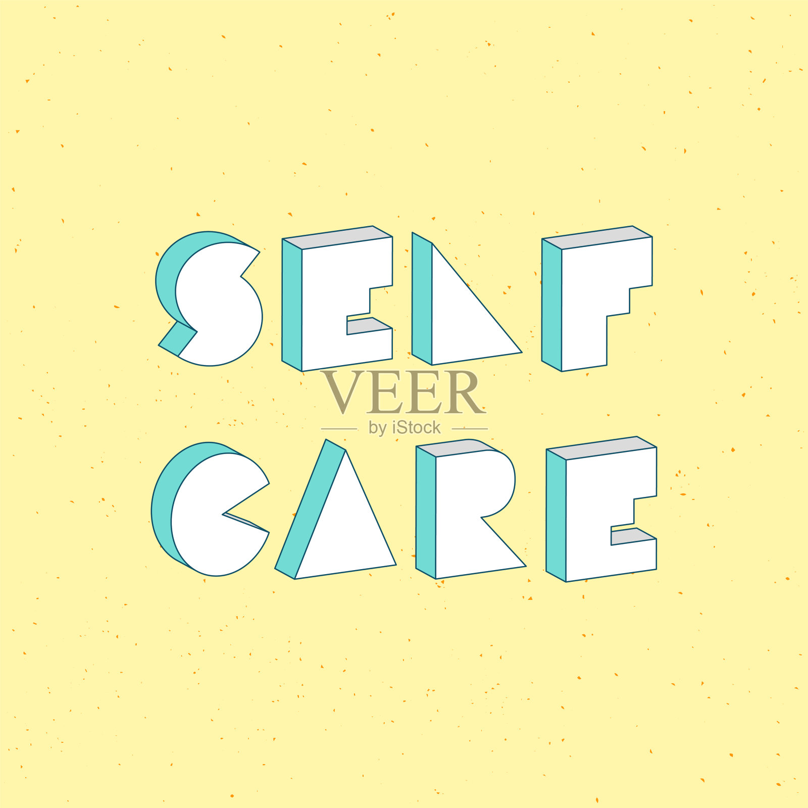 自我护理文本与3d等距效果插画图片素材