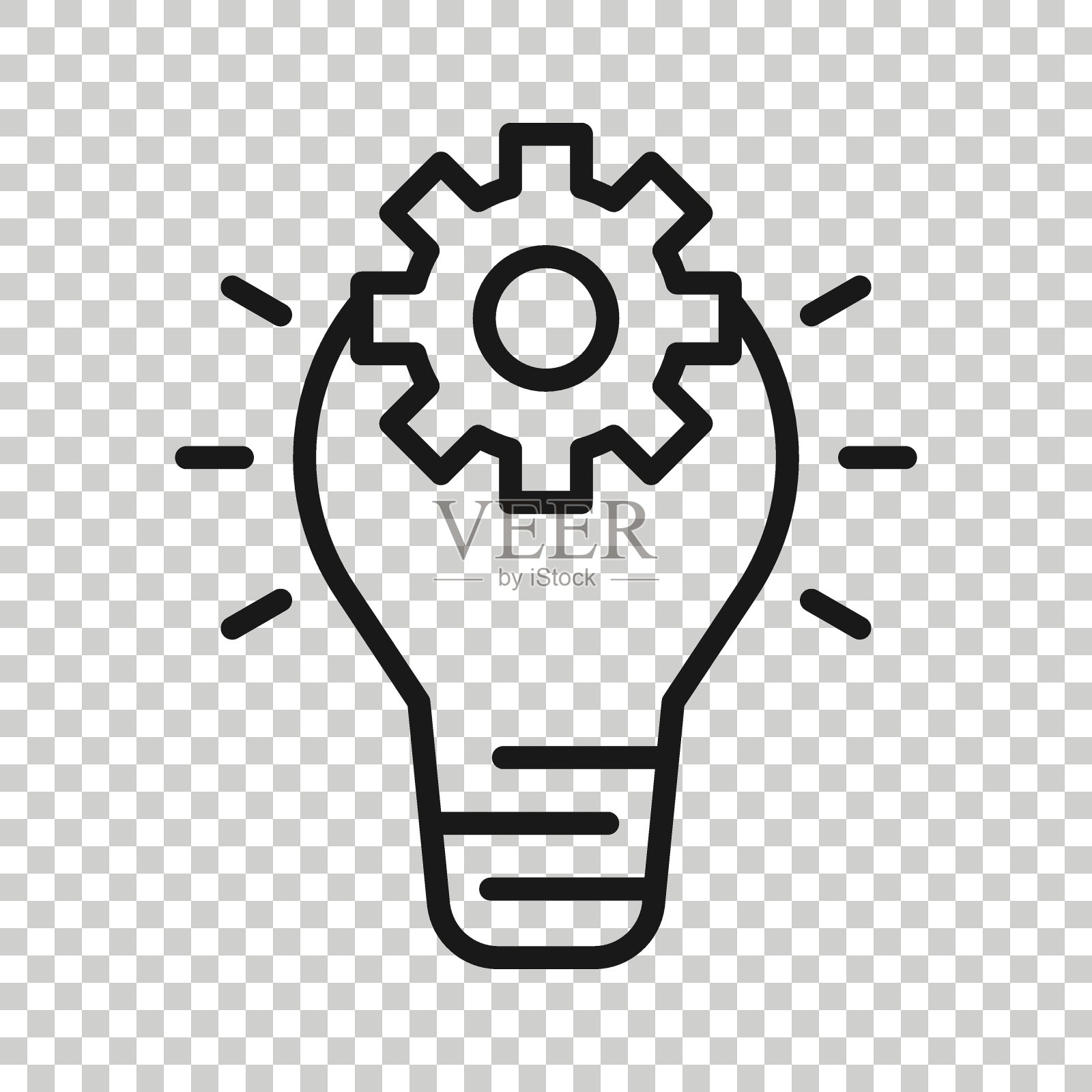 创新图标在平面风格。灯泡与齿轮矢量插图在白色孤立的背景。经营理念。图标素材