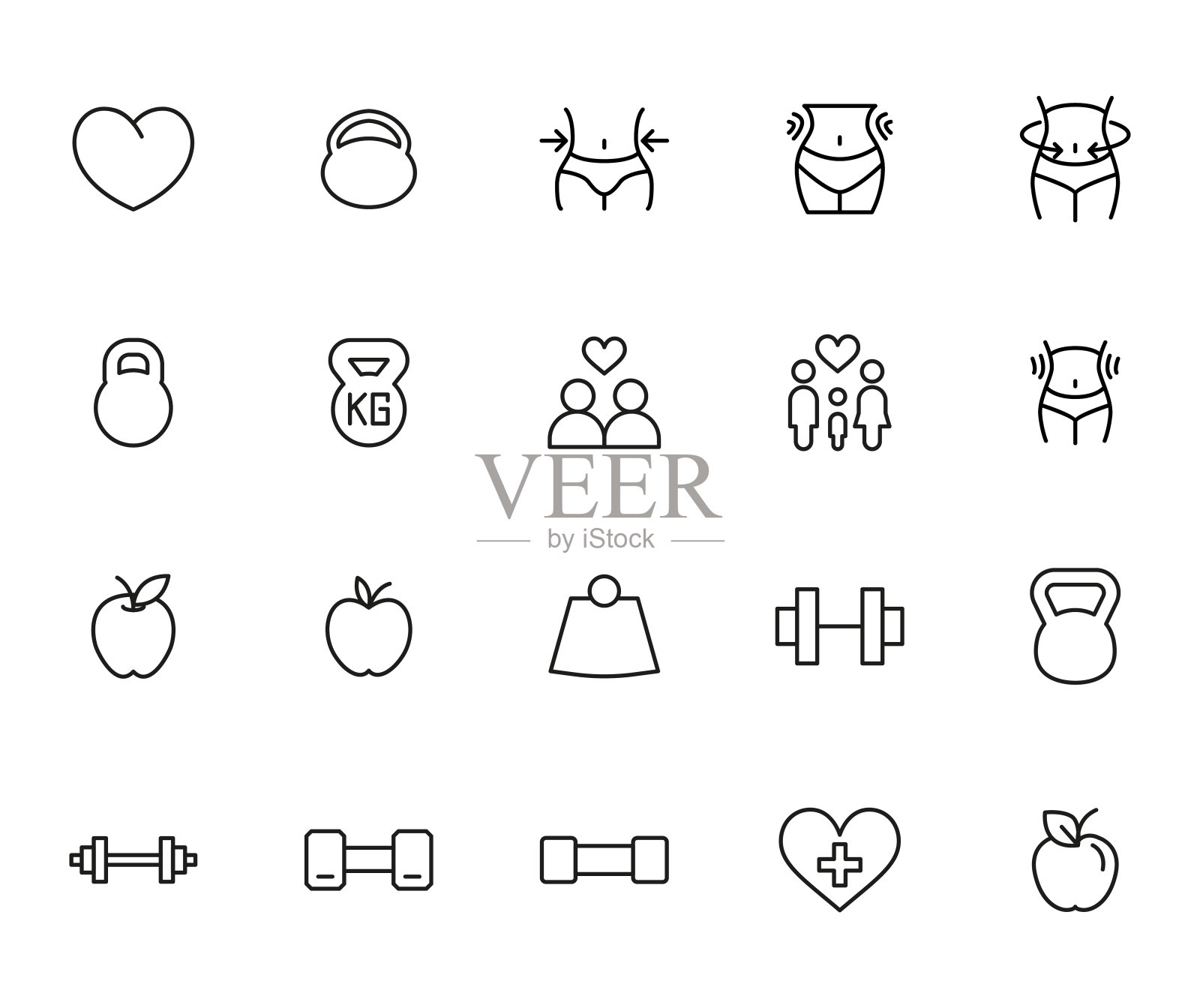 一大套健康系列图标。图标素材