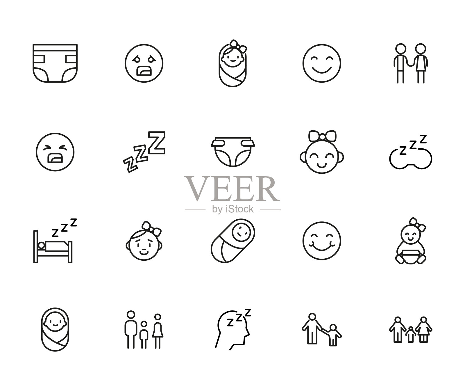 儿童系列图标的高级套装。图标素材