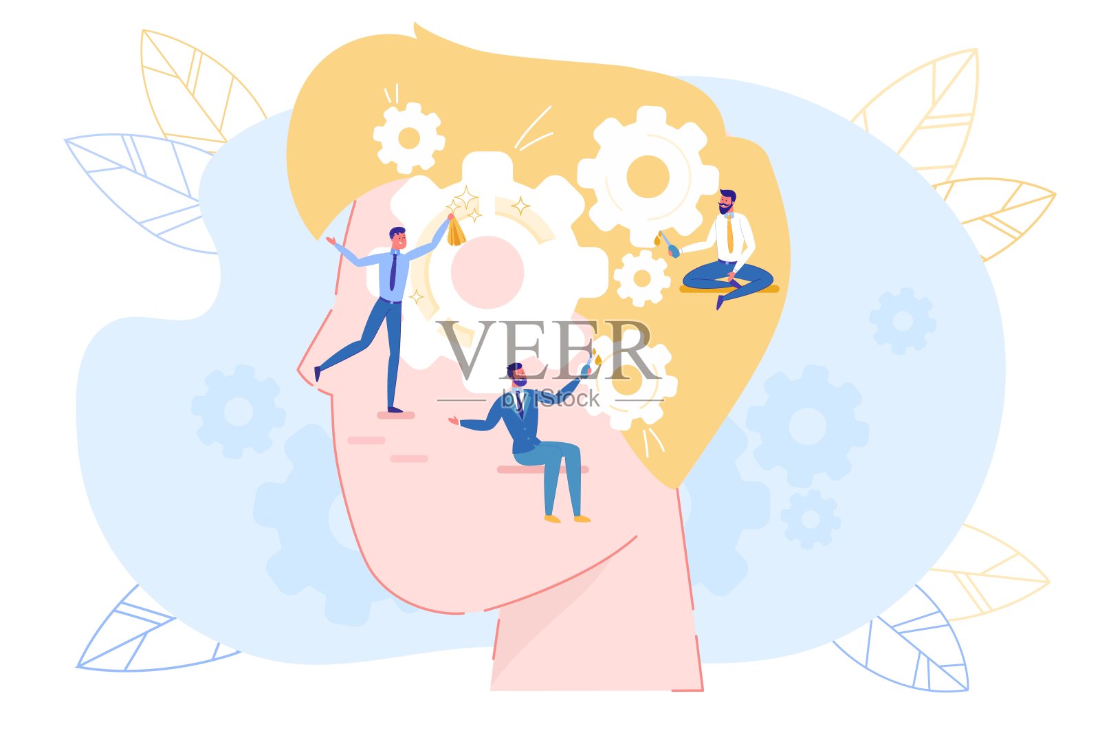 人脑中的齿轮润滑插画图片素材