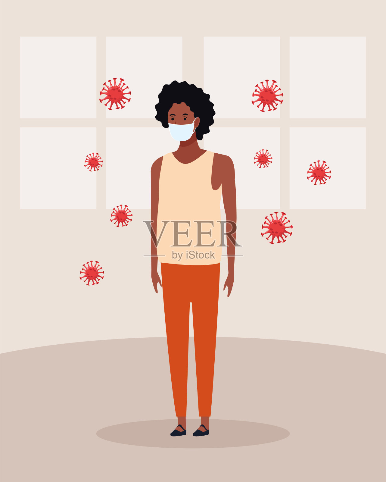 非洲人在家里戴口罩治疗新冠肺炎插画图片素材