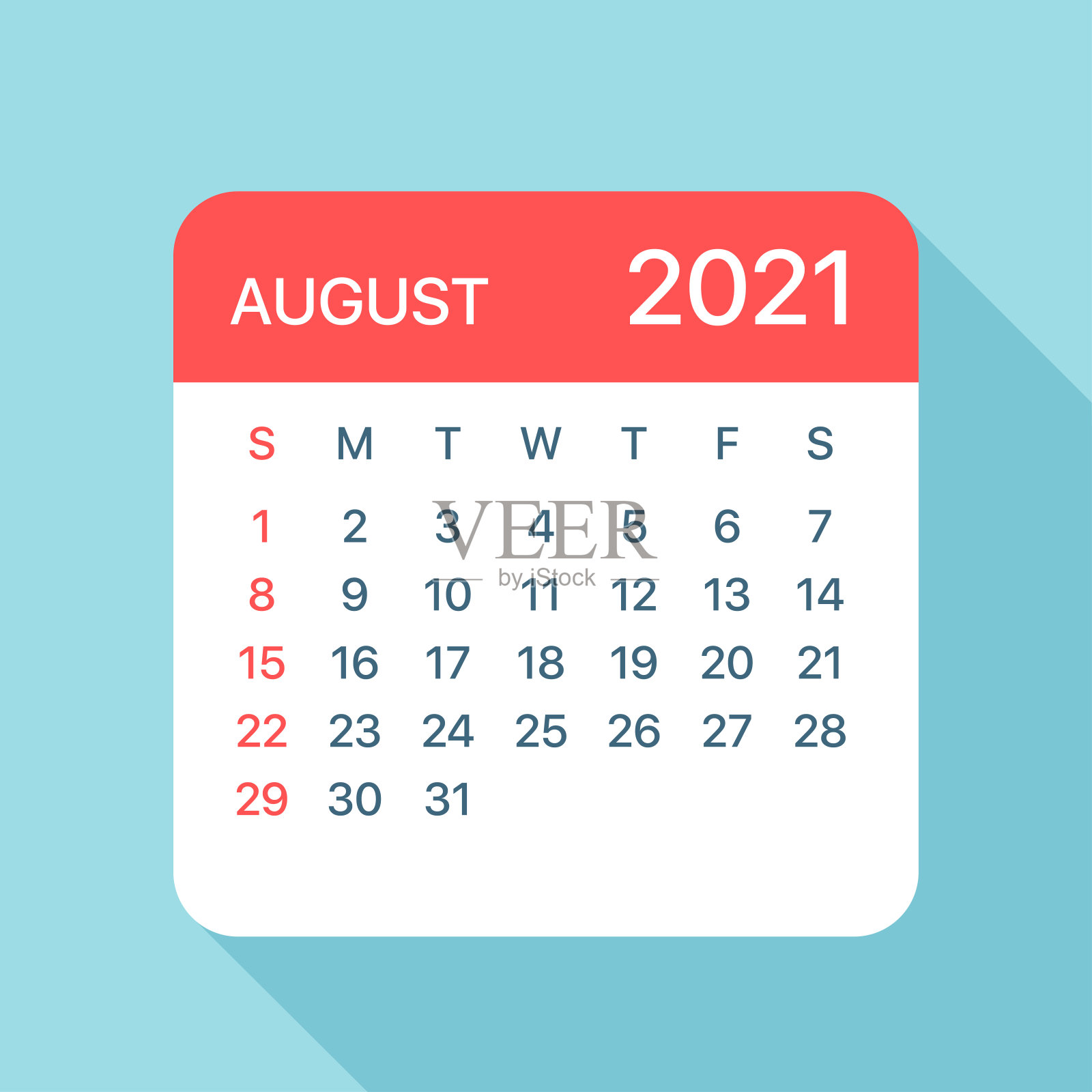 8月2021年日历叶-矢量插图插画图片素材