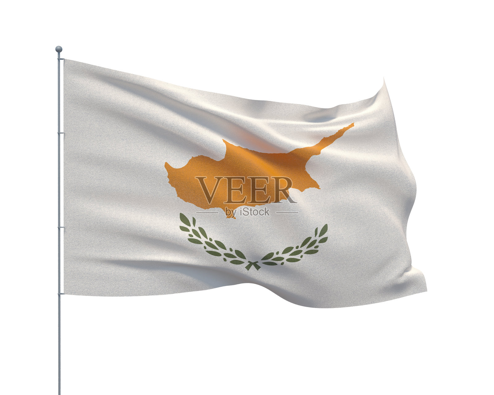 飘扬着世界旗帜——塞浦路斯的旗帜。孤立在白色背景的3D插图。照片摄影图片