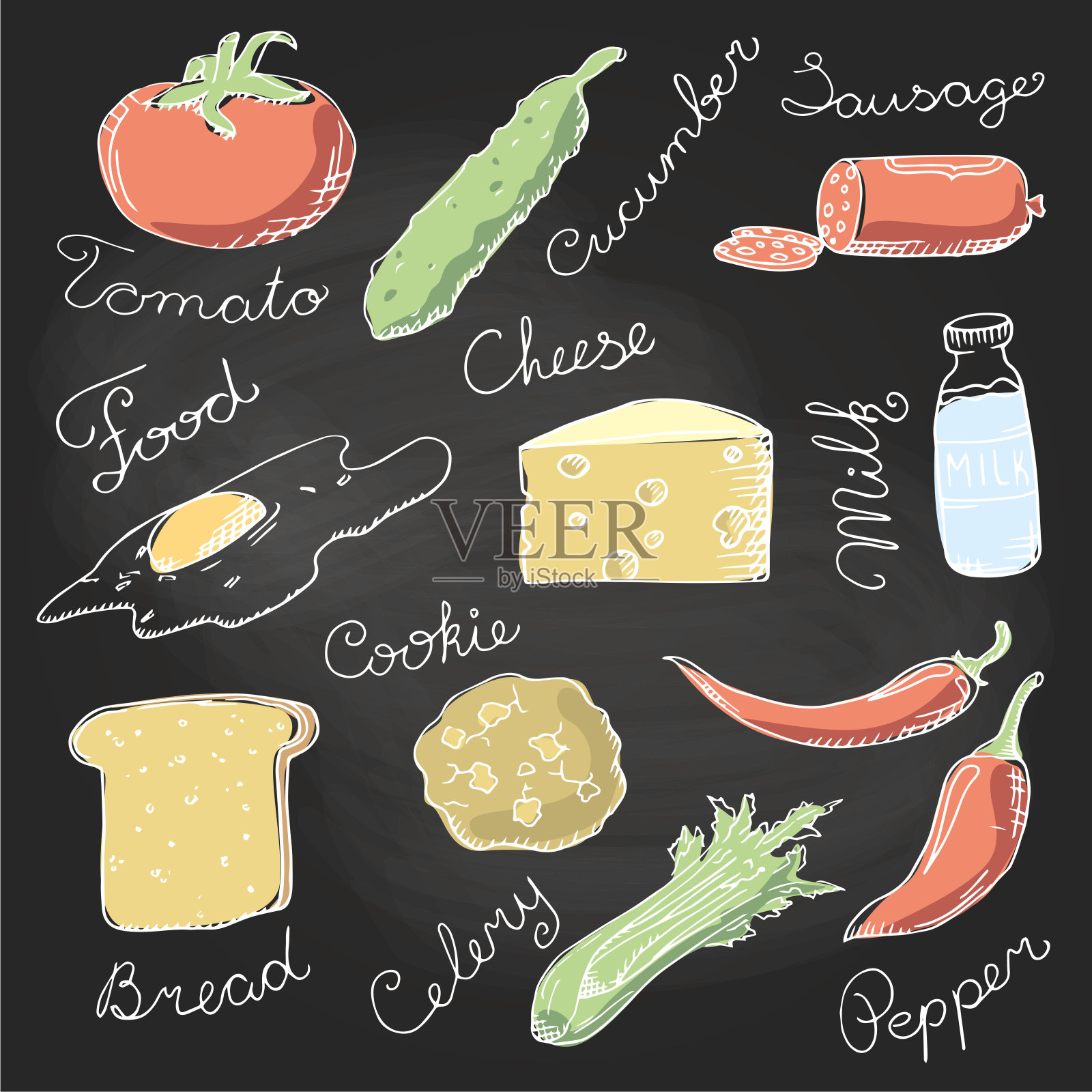 在白板上手绘食物插画图片素材