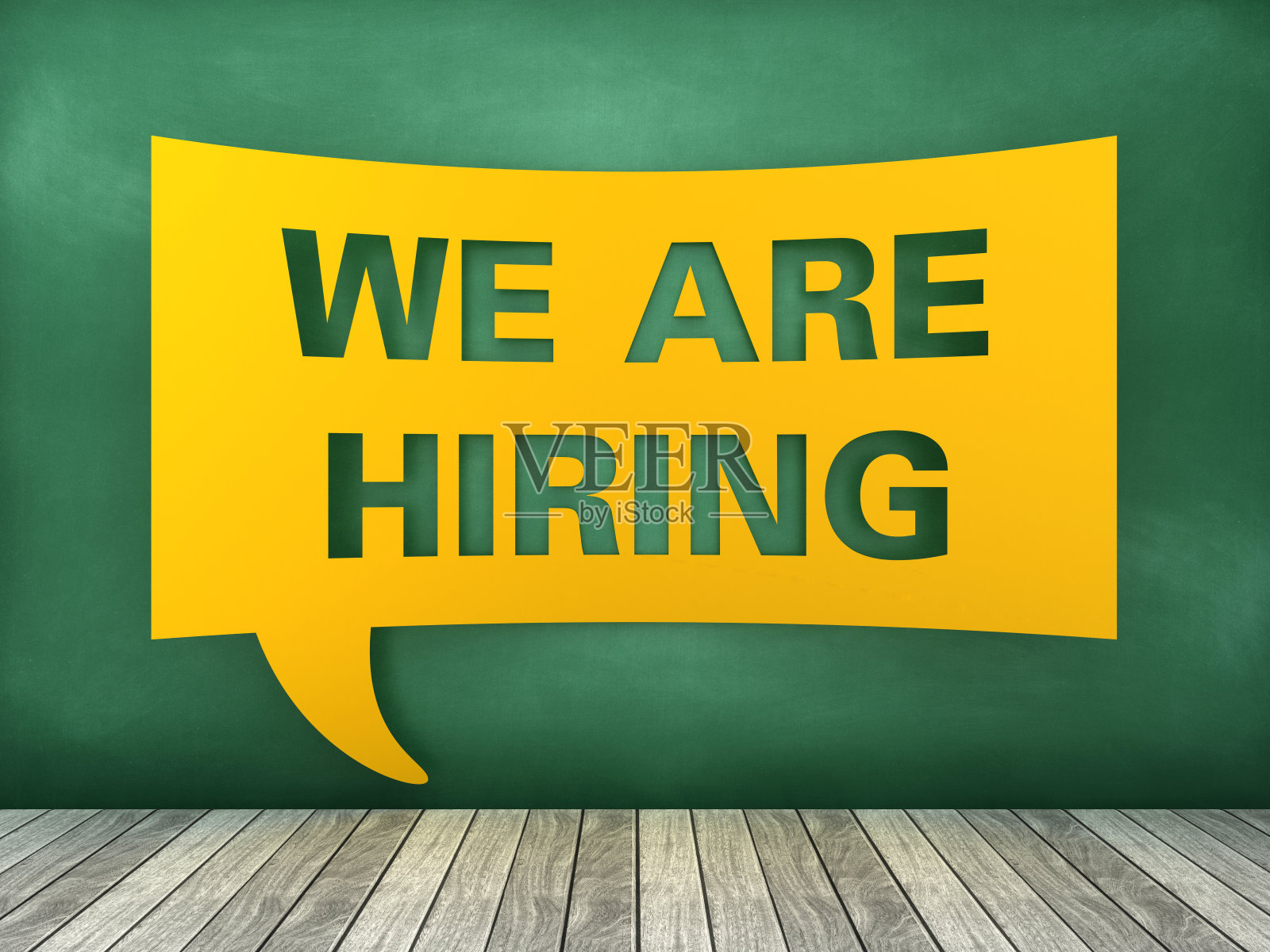 语音气泡与我们正在招聘短语在黑板上- 3D渲染照片摄影图片