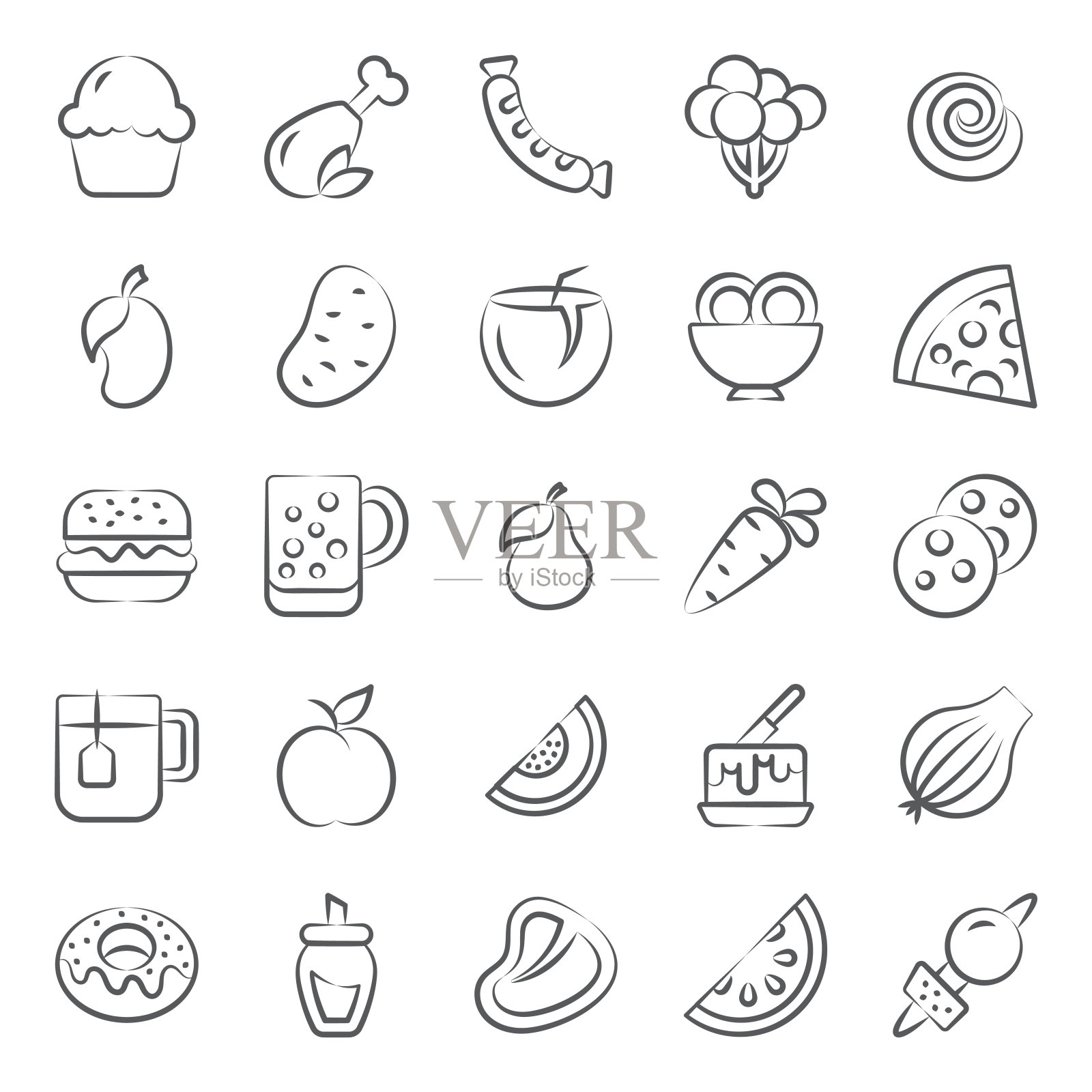 美味的食物和饮料涂鸦图标包插画图片素材