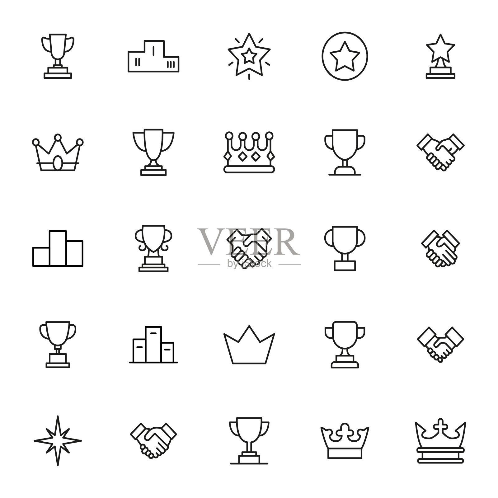 简单的一套流行的线条风格的赢家图标。图标素材