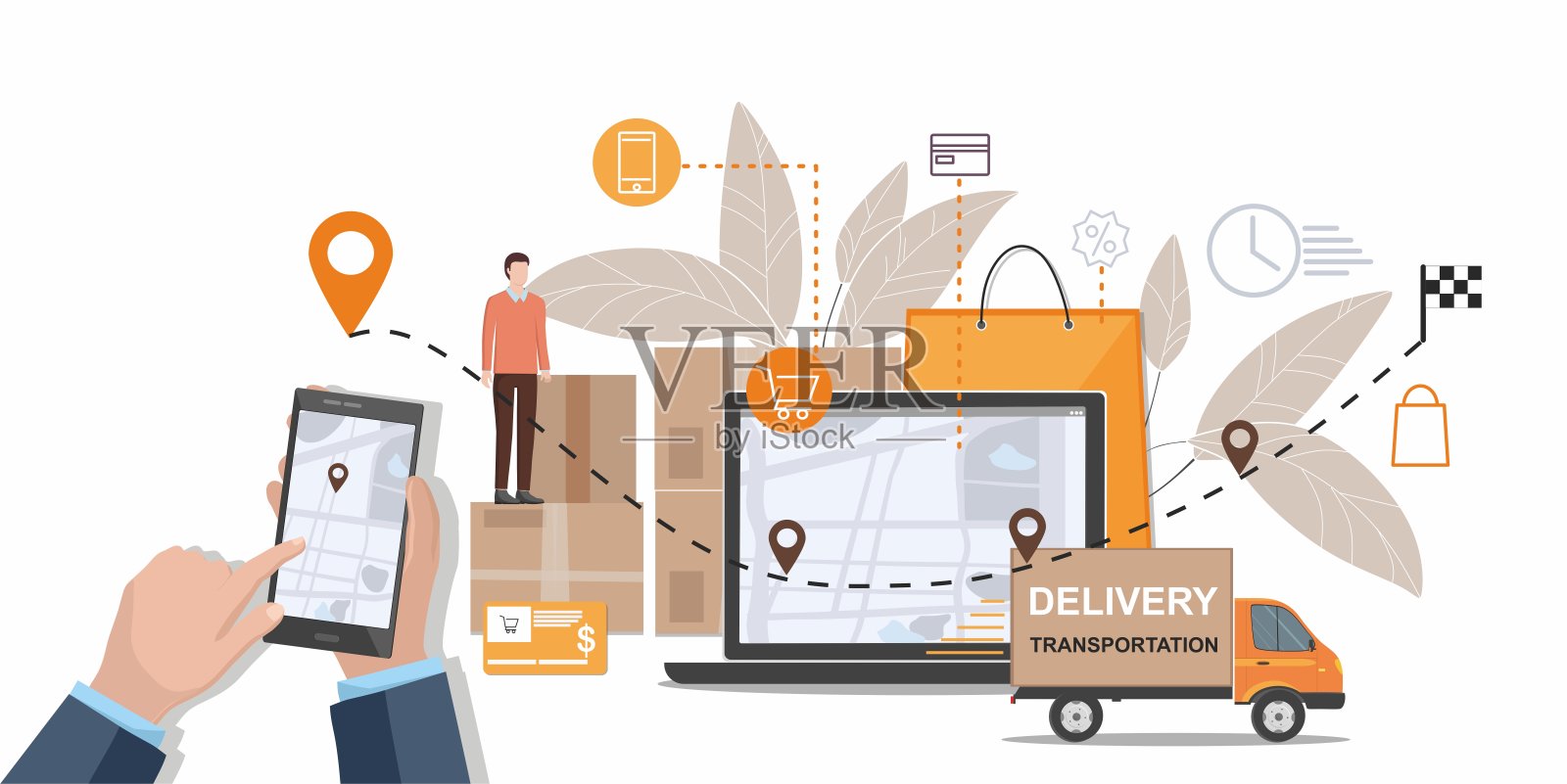 送货服务。商业物流。信息图表插画图片素材