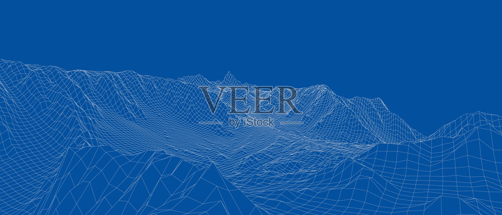 抽象的三维线框景观。Blueprint样式插画图片素材