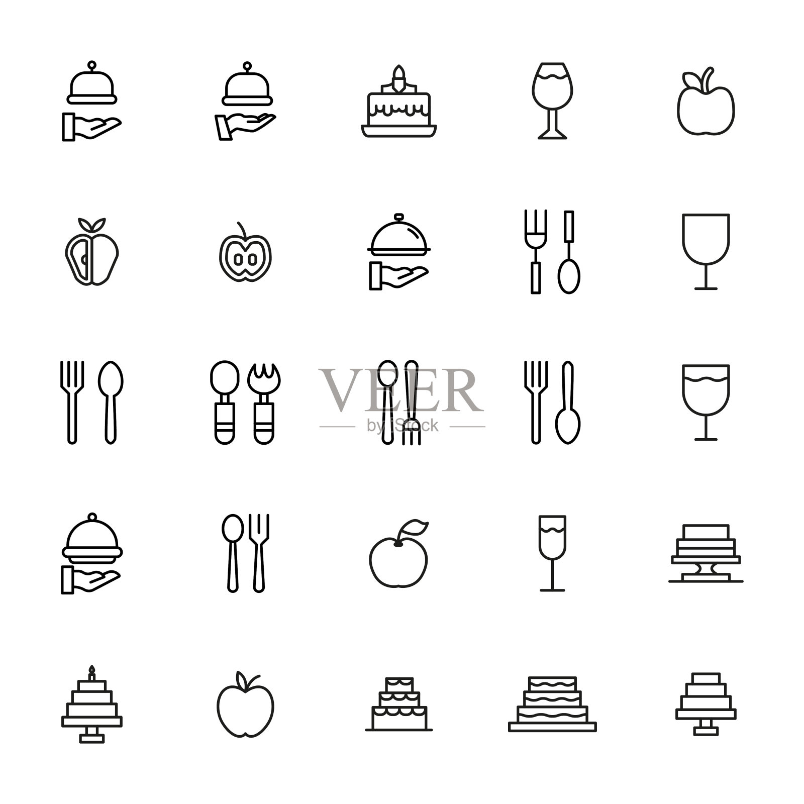 描线美食图标集。图标素材