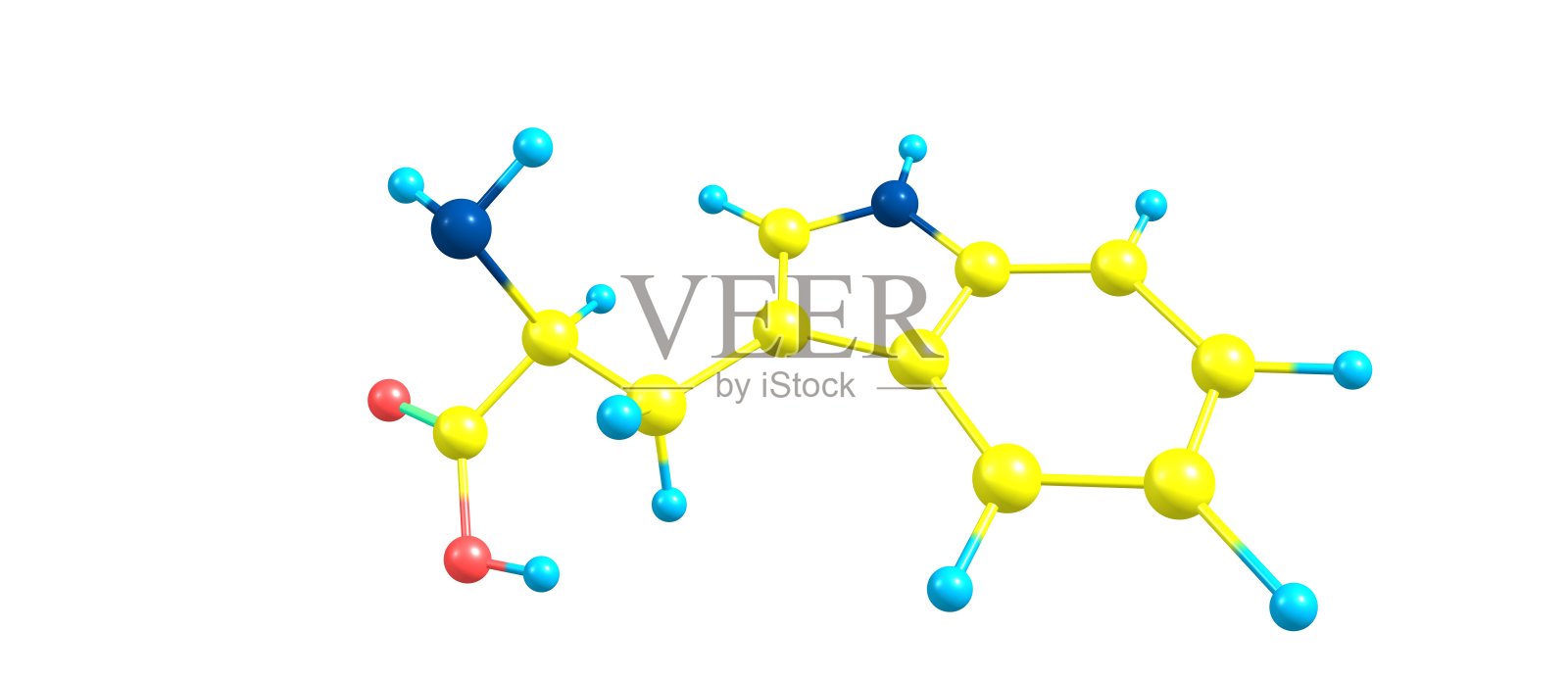 白色背景下的色氨酸分子结构照片摄影图片