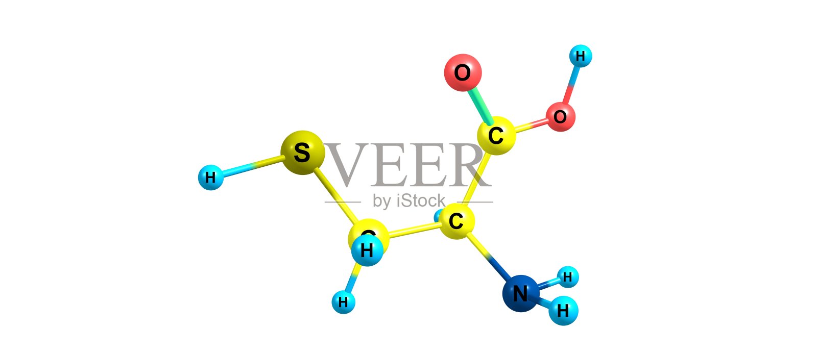 半胱氨酸分子结构(白色背景)照片摄影图片
