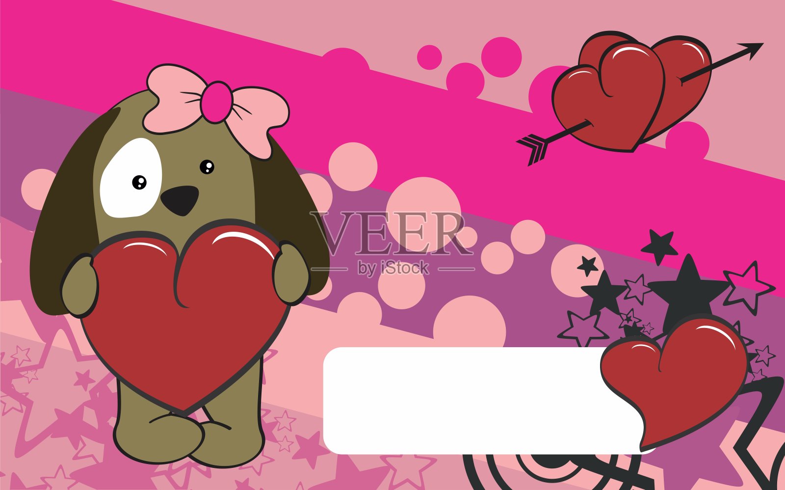 可爱的毛绒小狗玩具卡哇伊卡通情人节背景插画图片素材