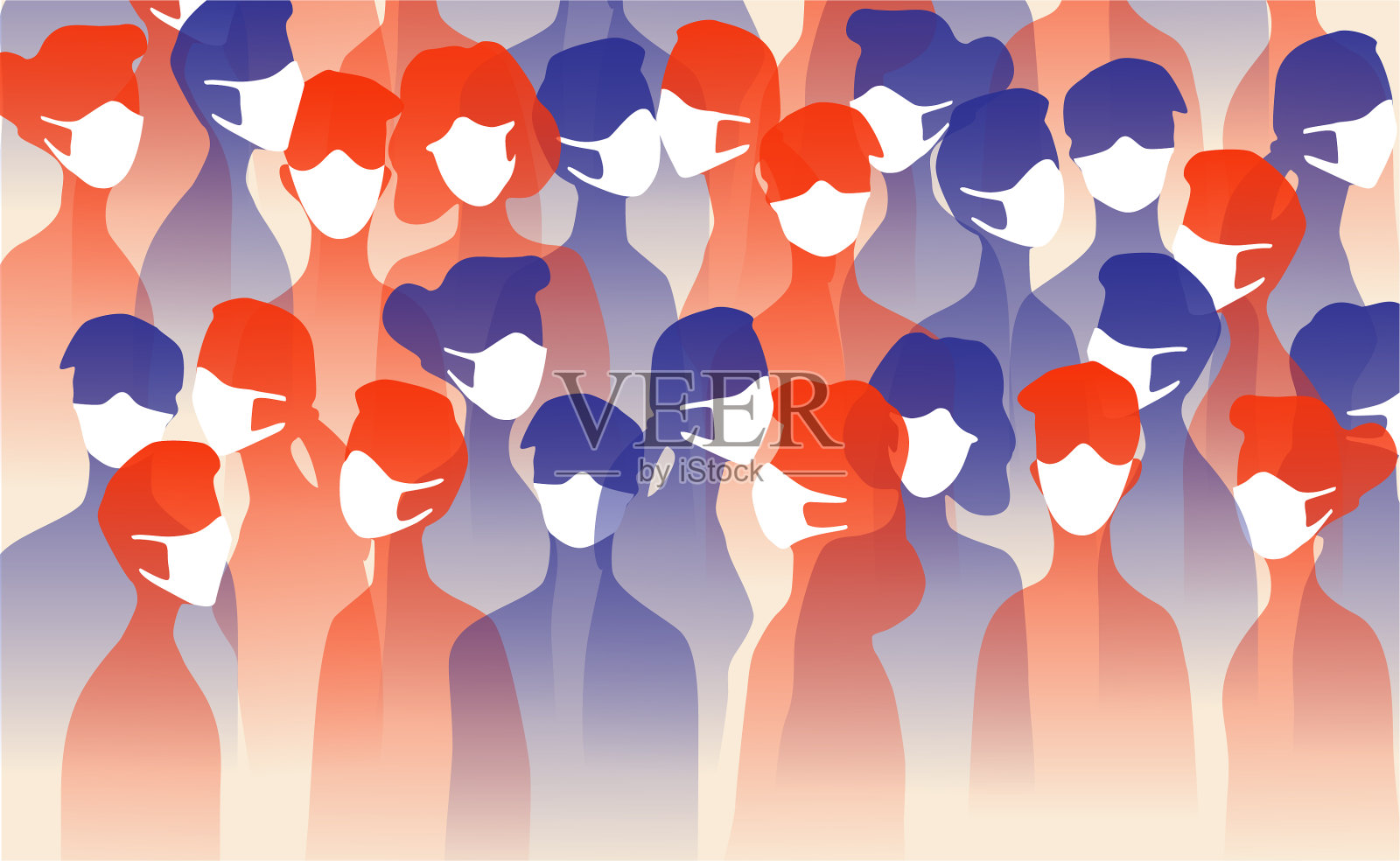 一群戴着防护口罩的人插画图片素材