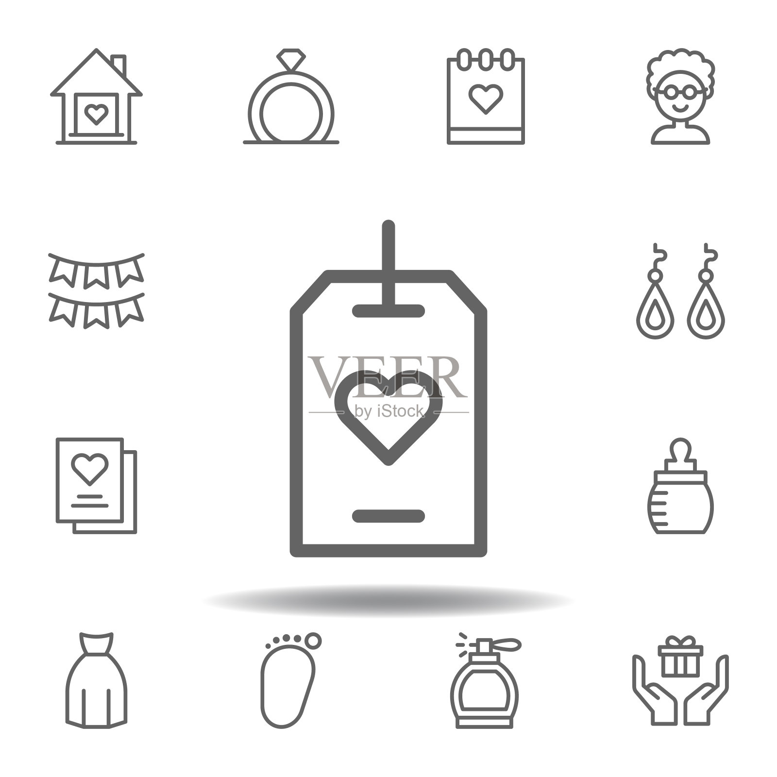 母亲节标签大纲图标。一套母亲节插图图标。标志和符号可以用于网页,标志,移动应用程序,UI, UX在白色背景图标素材