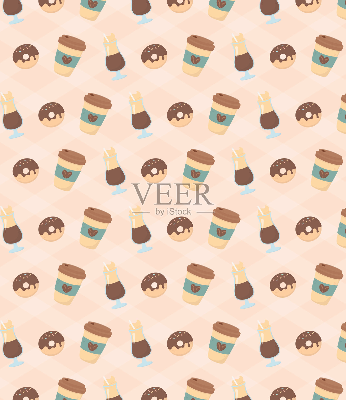 咖啡时间,外卖咖啡杯甜甜圈和咖啡摩卡的新鲜饮料背景插画图片素材