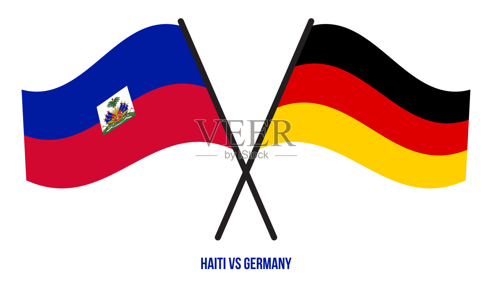 海地和德国国旗交叉和挥舞平风格。官方的比例。正确的颜色插画图片素材