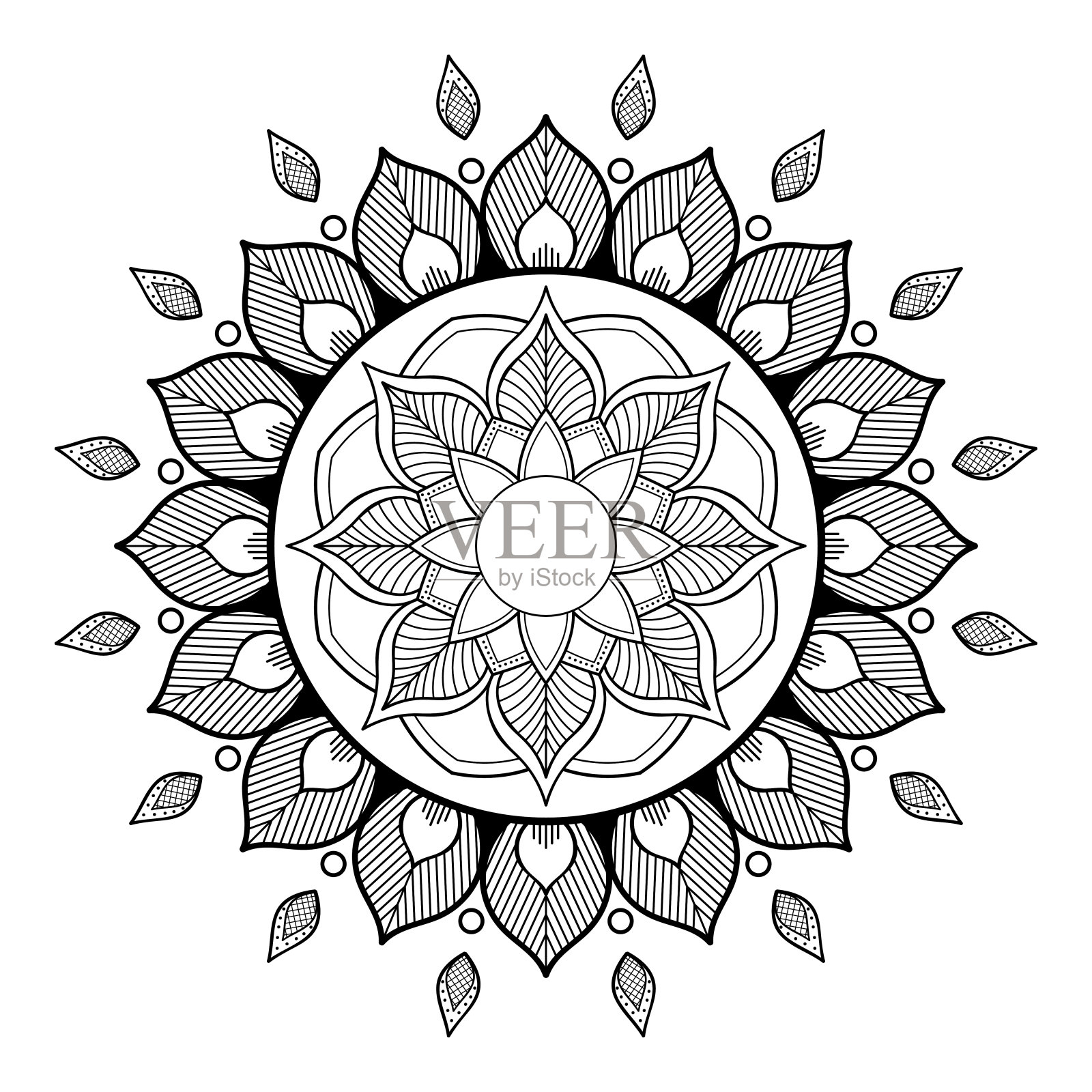 抽象矢量曼荼罗着色页面插画图片素材