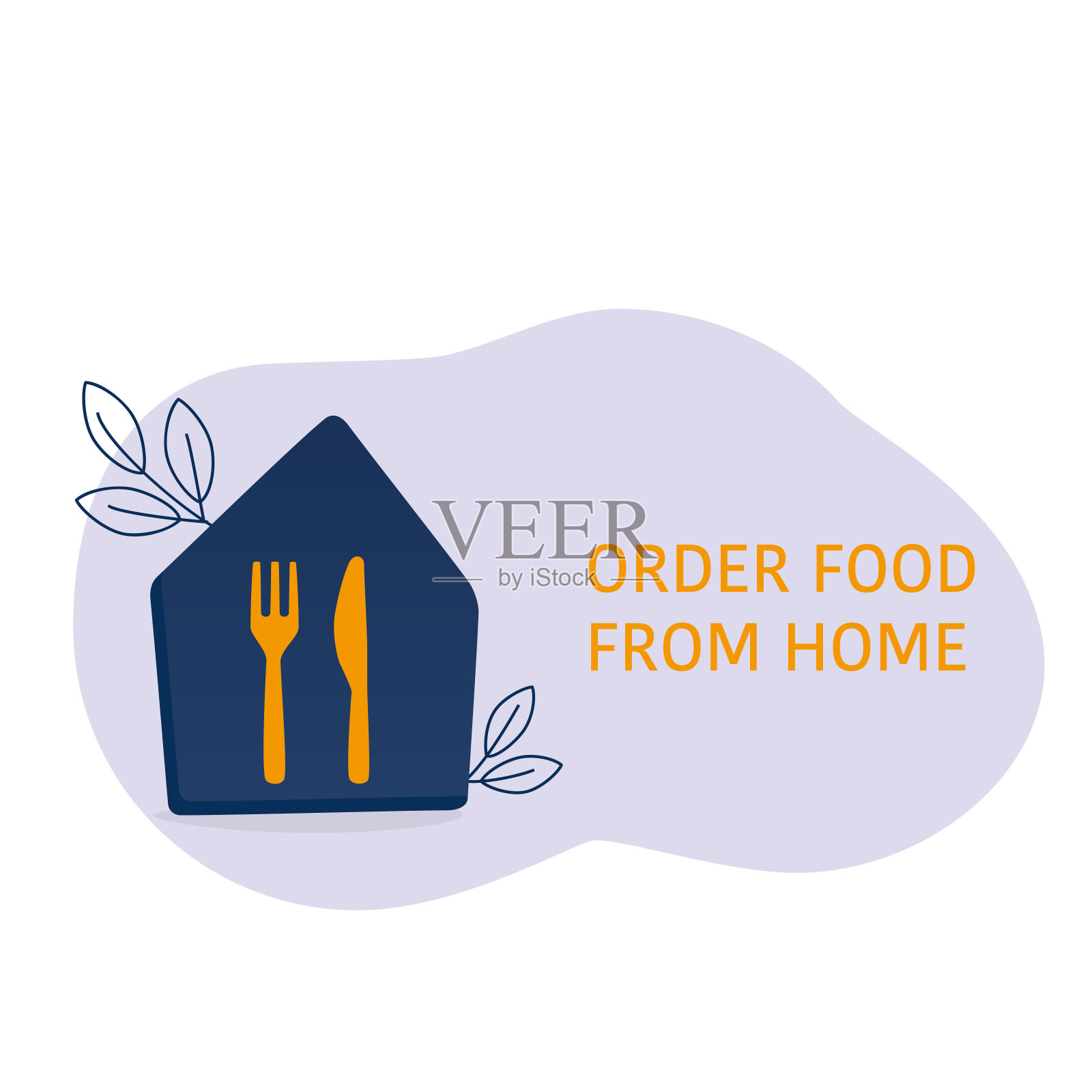 家庭食品配送概念,矢量插画的房子和叉,刀插画图片素材