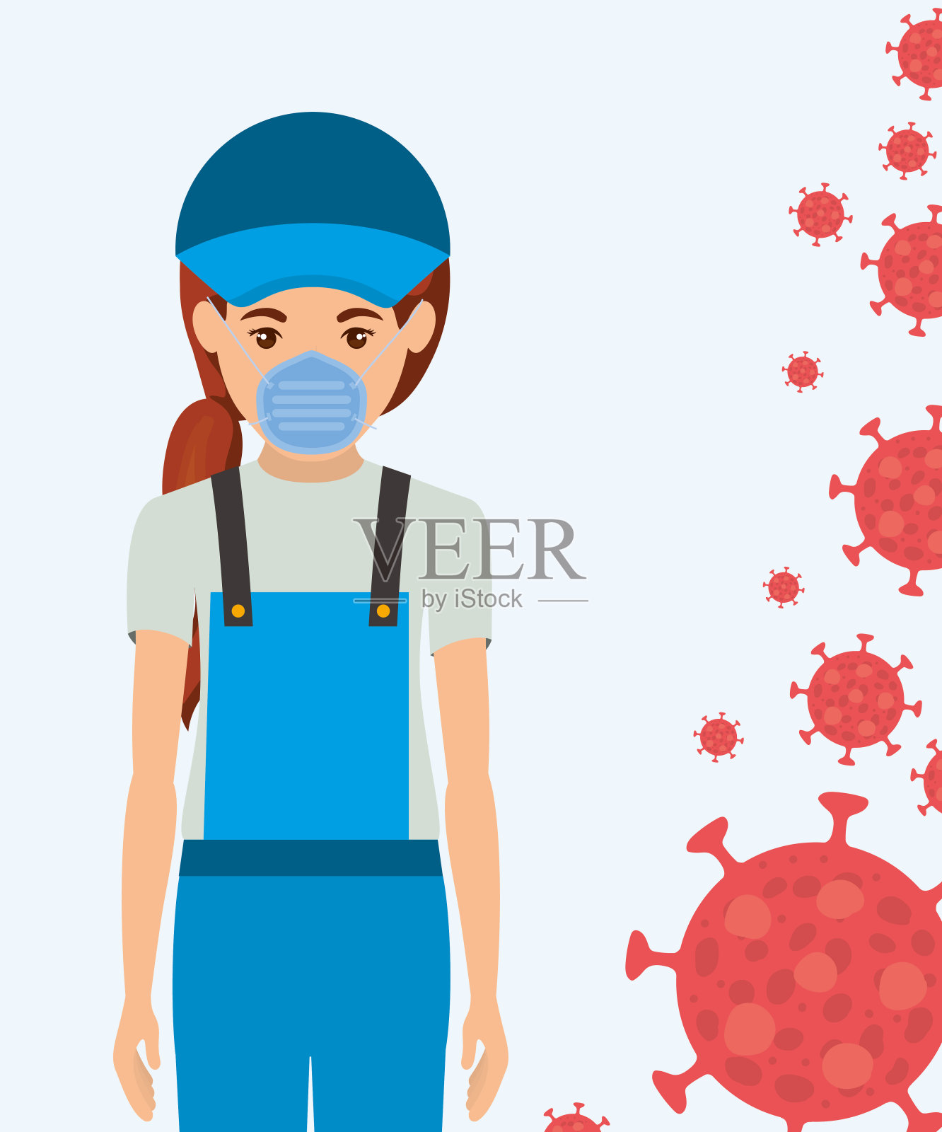 女园丁戴口罩抗击2019冠状病毒载体设计插画图片素材