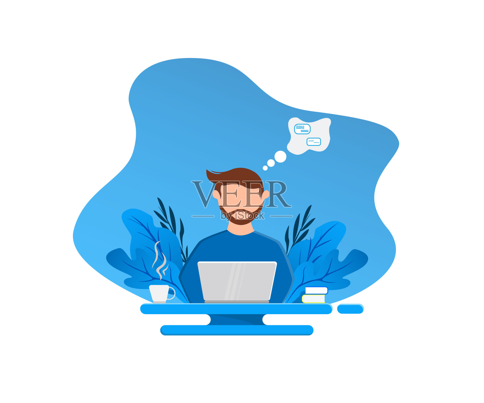 平面插图人在电脑前设计元素图片