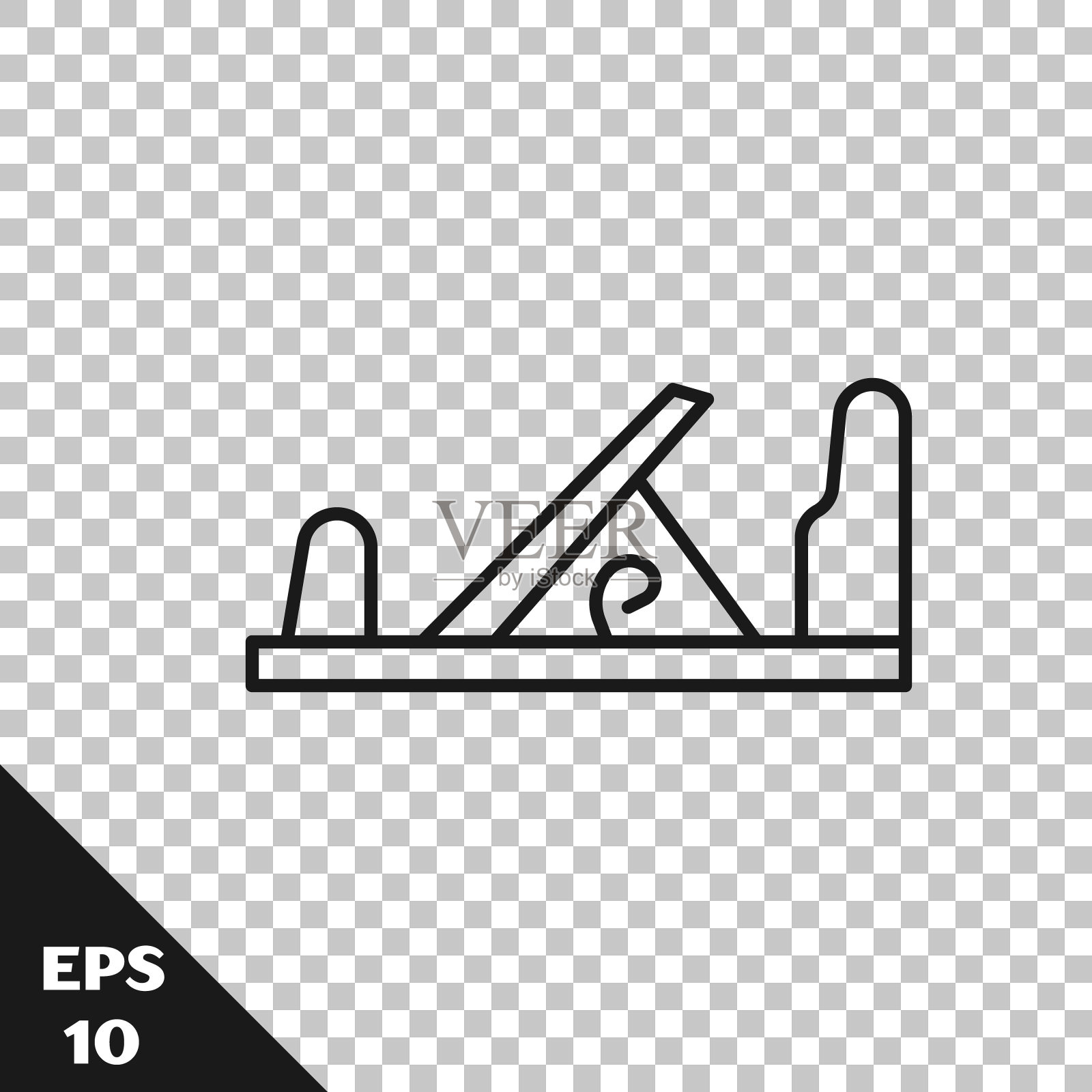 黑色线木材平面工具木工手工制作的图标孤立在透明的背景。长刨。矢量图插画图片素材