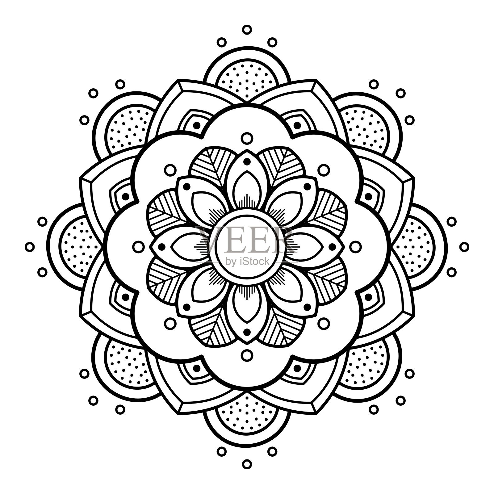 用于激光切割的手工绘制圆形曼荼罗图案。矢量孤立在白色上。插画图片素材