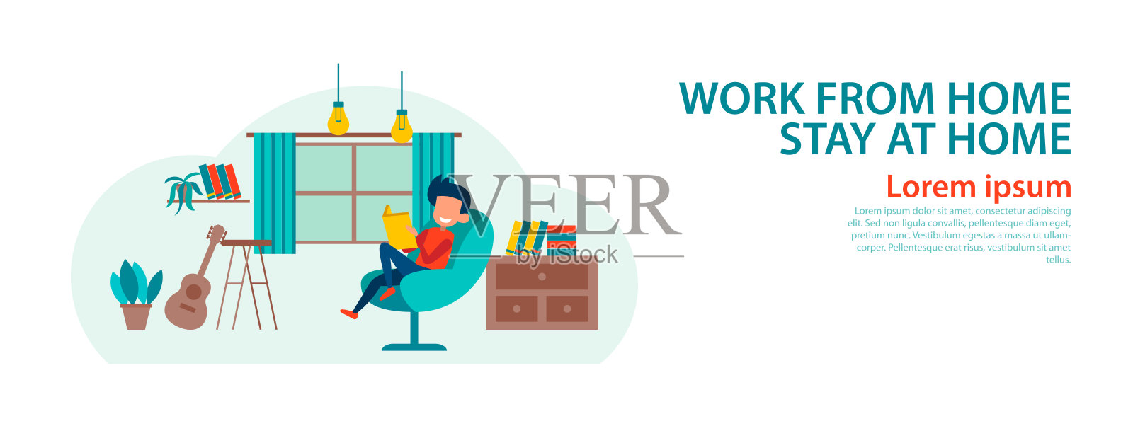 Covid - 07在家工作插画图片素材