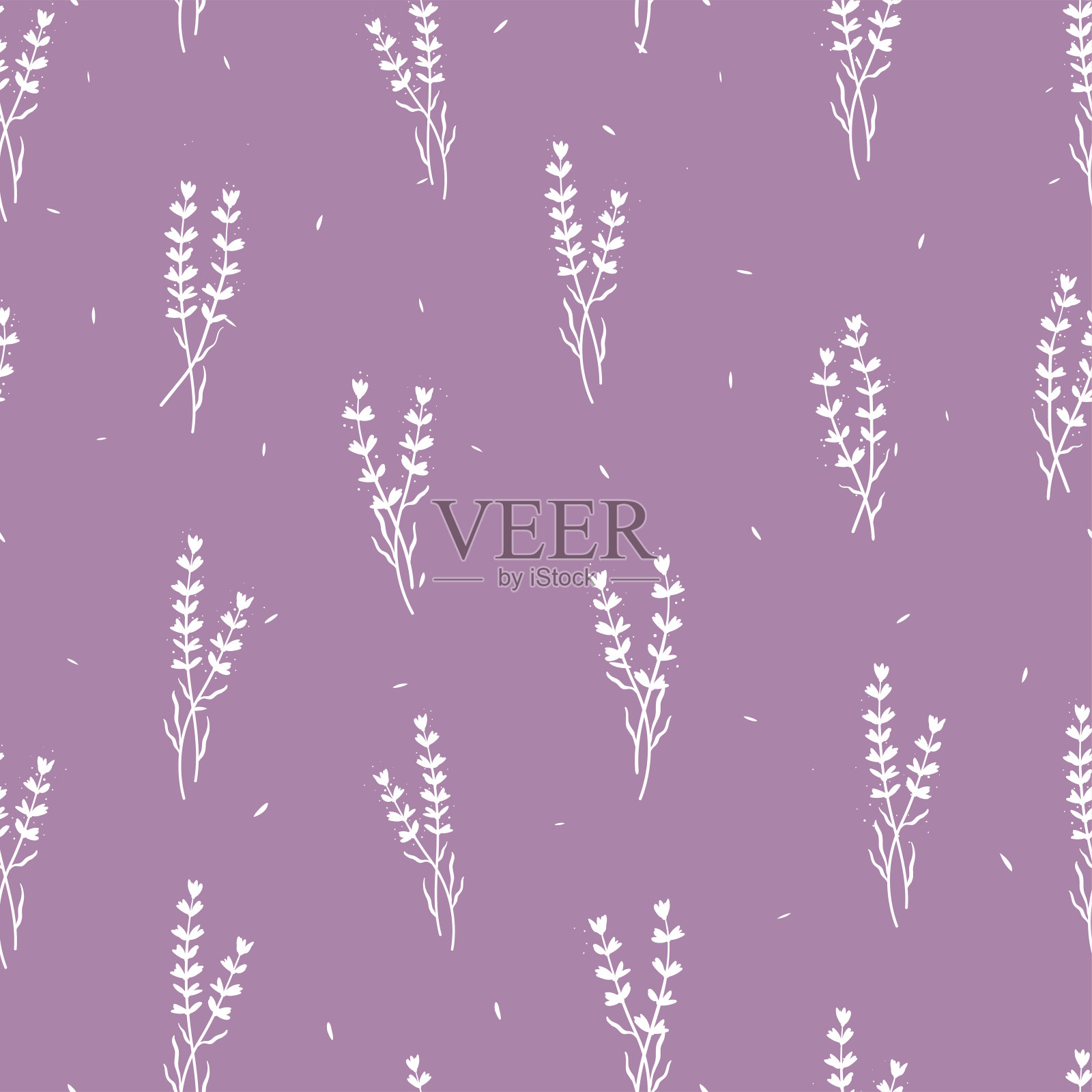 可爱的手绘薰衣草无缝图案,花卉背景涂鸦花,夏季和春季纺织品,横幅,壁纸,包装矢量设计插画图片素材