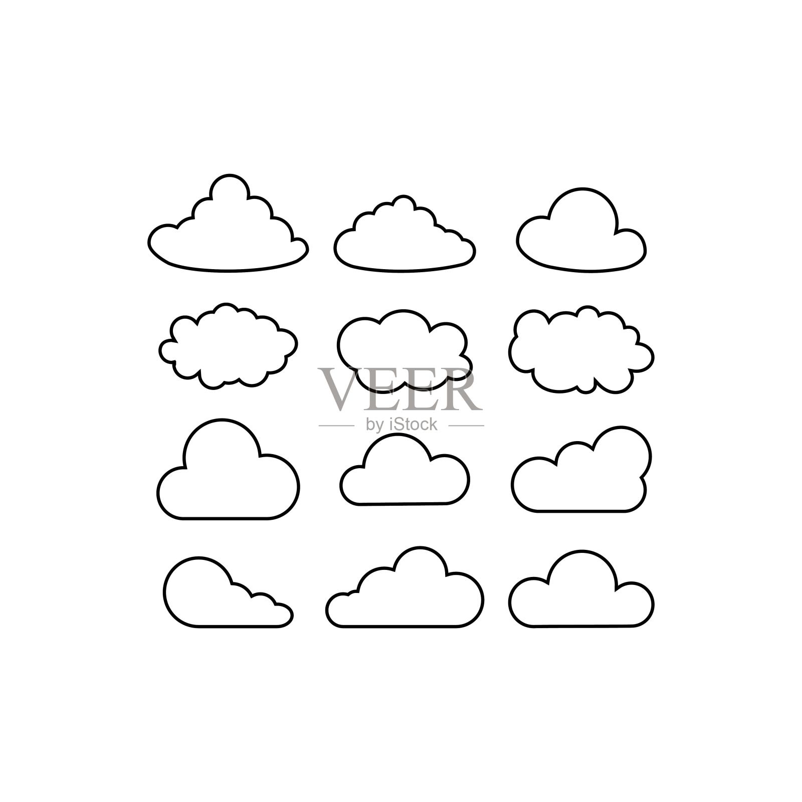 云设置图标线在一个孤立的背景白色。每股收益10向量图标素材