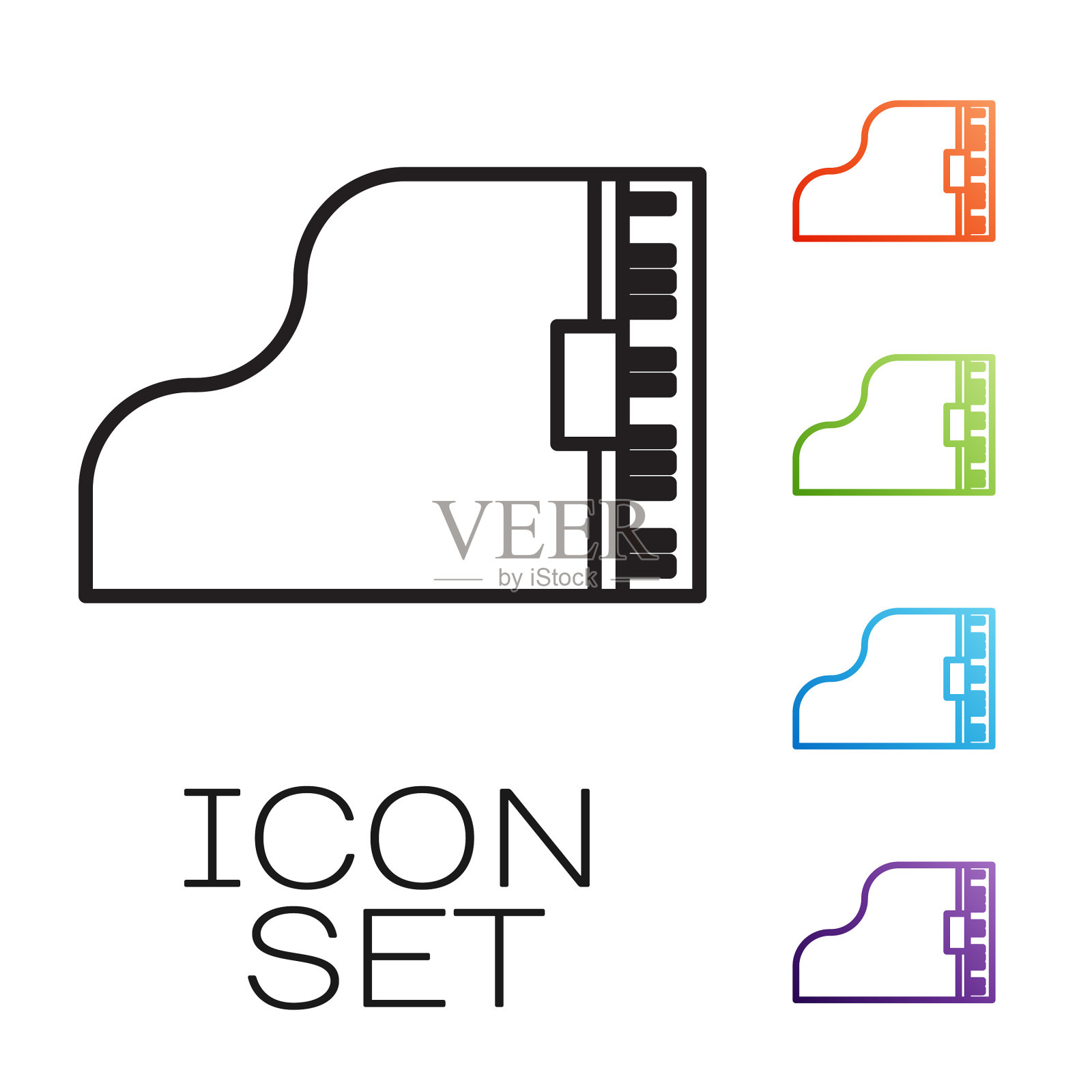 黑色线大钢琴图标孤立在白色图标素材