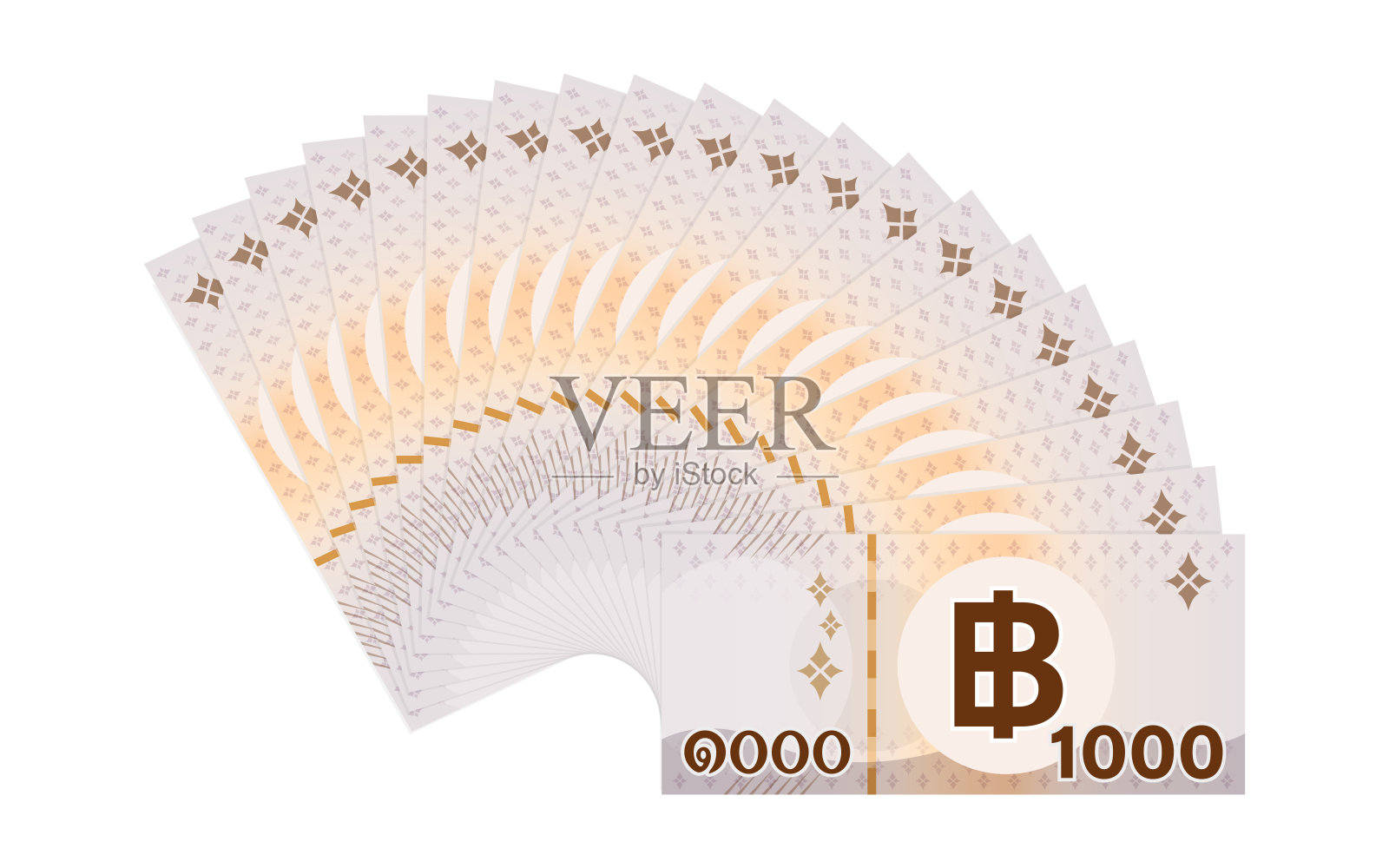 钞票上的泰铢2万泰铢孤立于白色之上,泰币2万泰铢概念,泰币1000泰铢为平面图标样式,纸币插图上有B符号图形插画图片素材