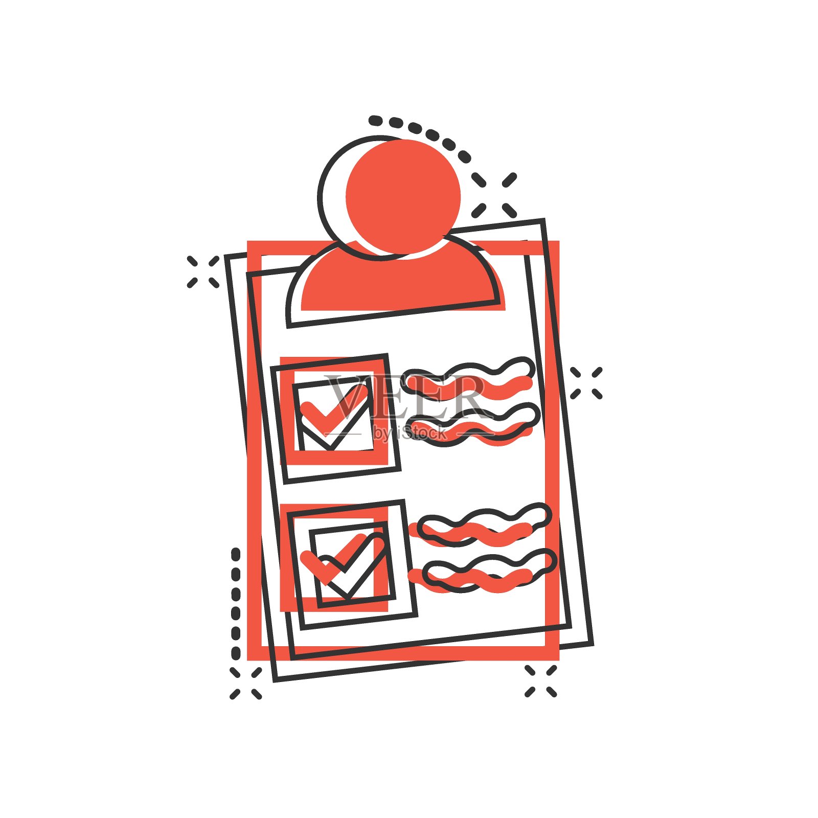 文档图标的漫画风格。报告在白色孤立背景上的卡通矢量插图。纸张飞溅效应的经营理念。插画图片素材