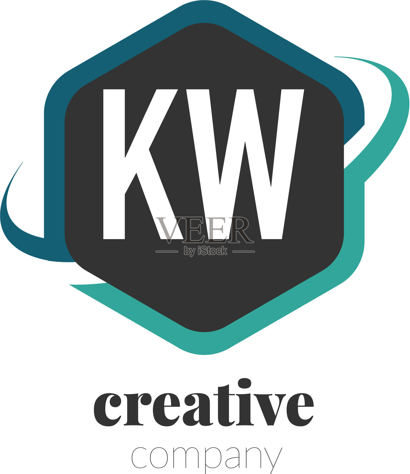 kw首字母创意六角形设计标志插画图片素材