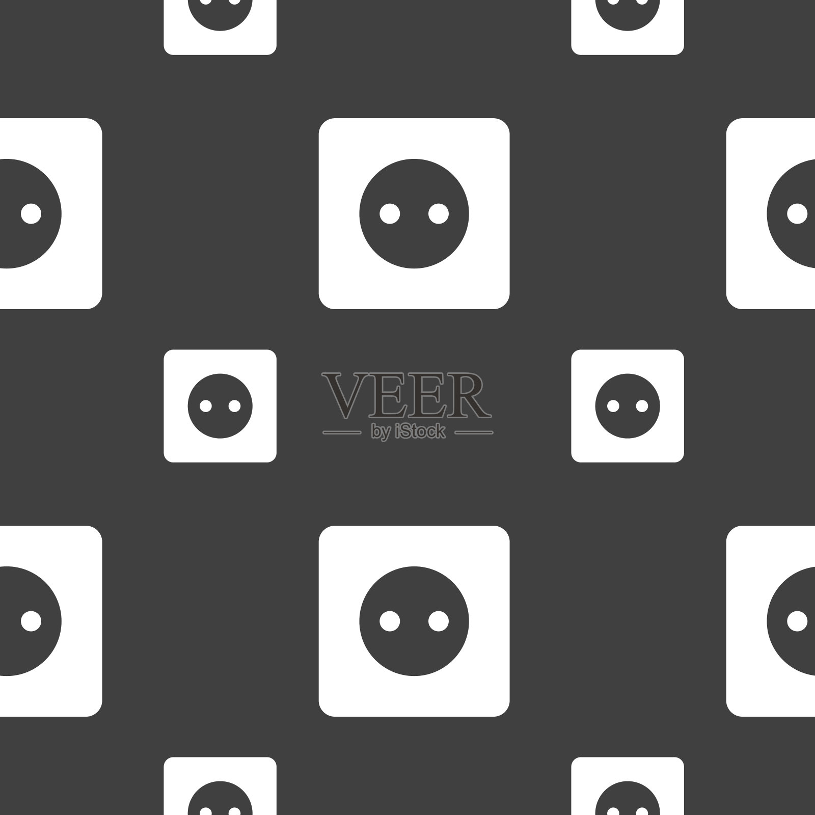 电源插头,电源能源标志。灰色背景上的无缝模式。向量插画图片素材