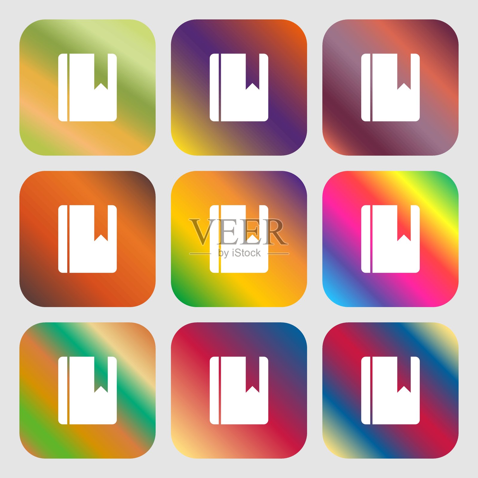 书书签图标。9个带有明亮渐变的按钮,设计美观。向量图标素材