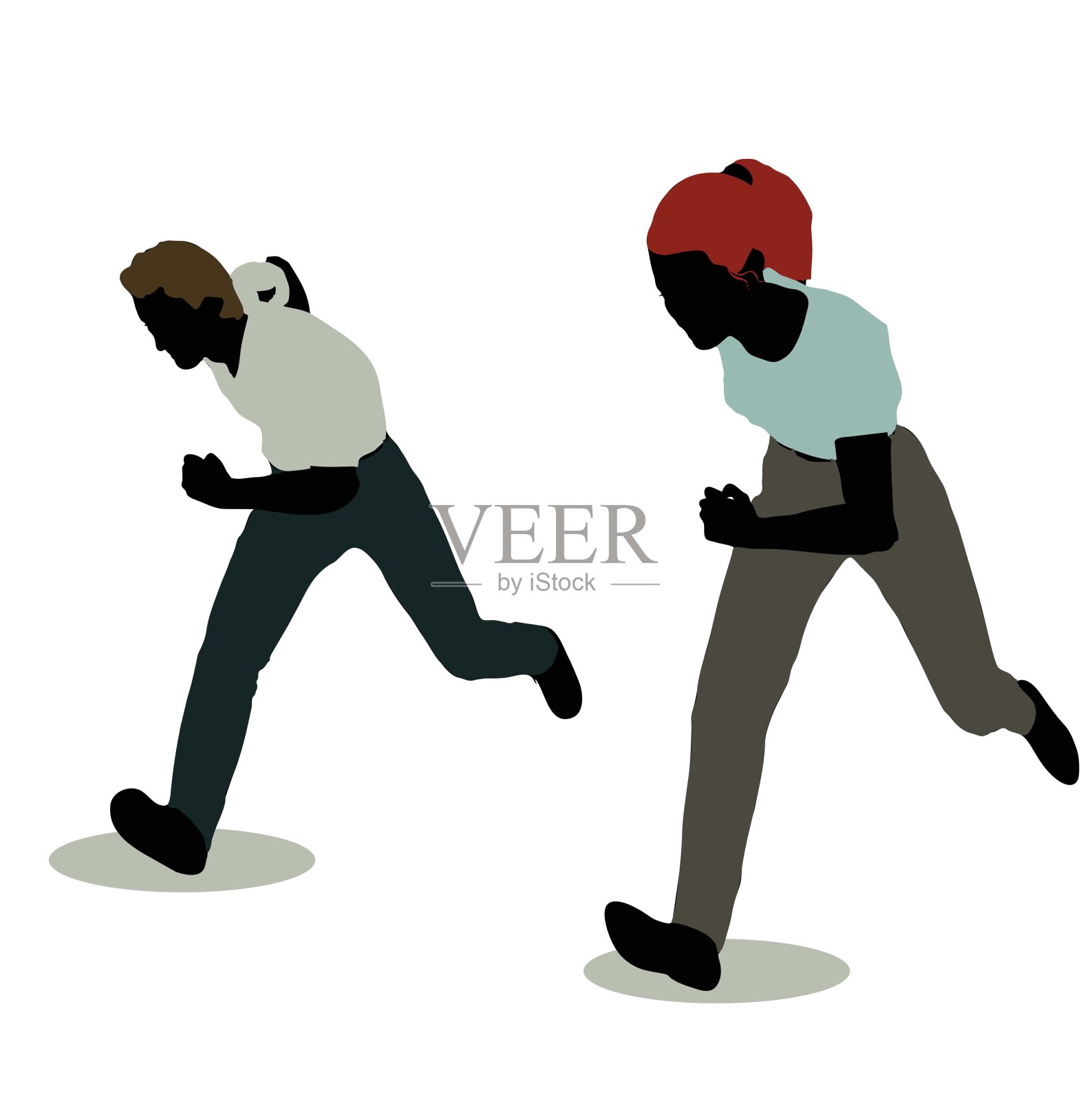 男人和女人的剪影在站立跑步插画图片素材