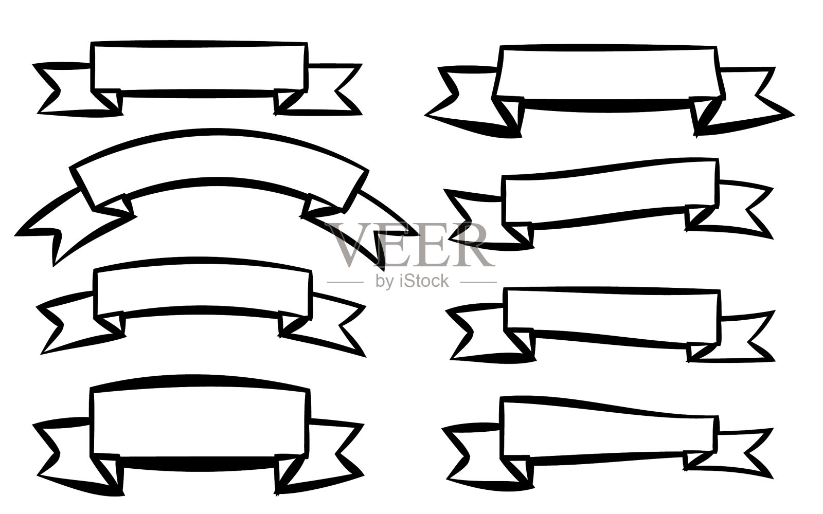 设置八个不同的黑色丝带标志插画图片素材