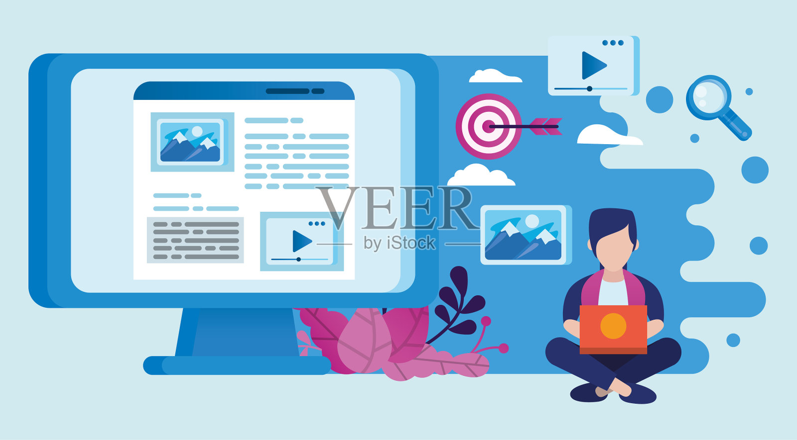 桌面和用户与社会媒体营销图标插画图片素材