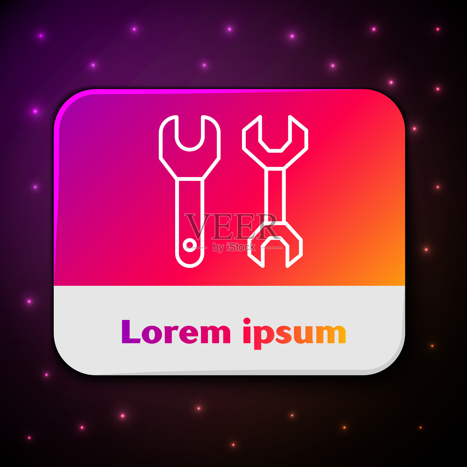 白色线扳手图标隔离在黑色上插画图片素材