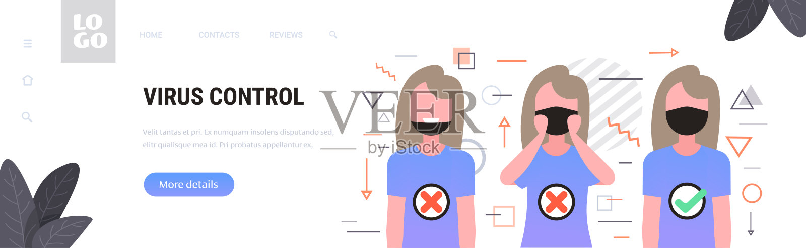 妇女介绍正确佩戴口罩的方法,如何佩戴口罩以减少冠状病毒的传播插画图片素材