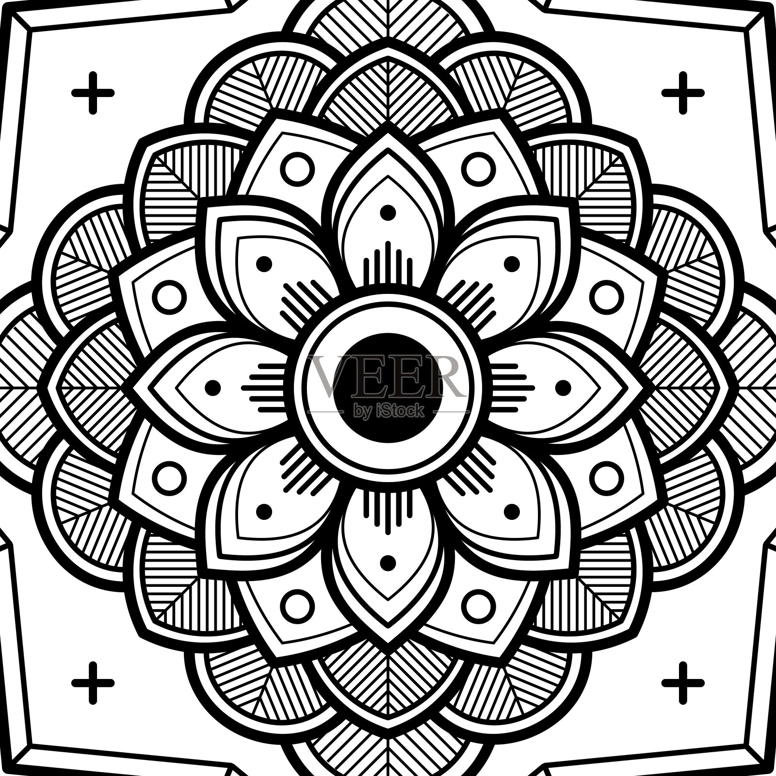 抽象图形方形背景与曼陀罗几何图案。矢量图插画图片素材