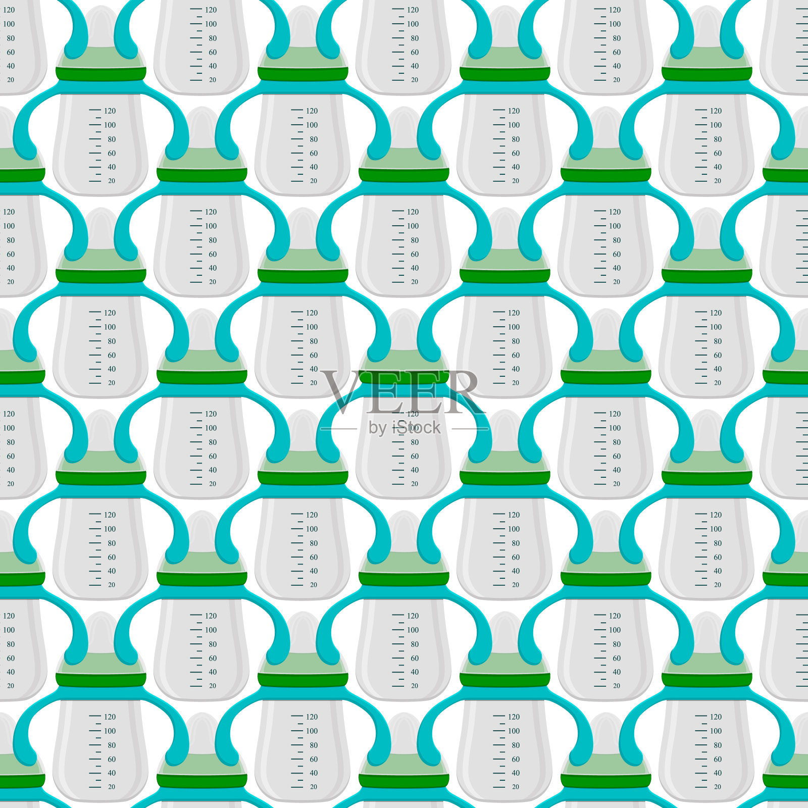 Kit bamilk透明瓶和橡胶奶嘴插画图片素材